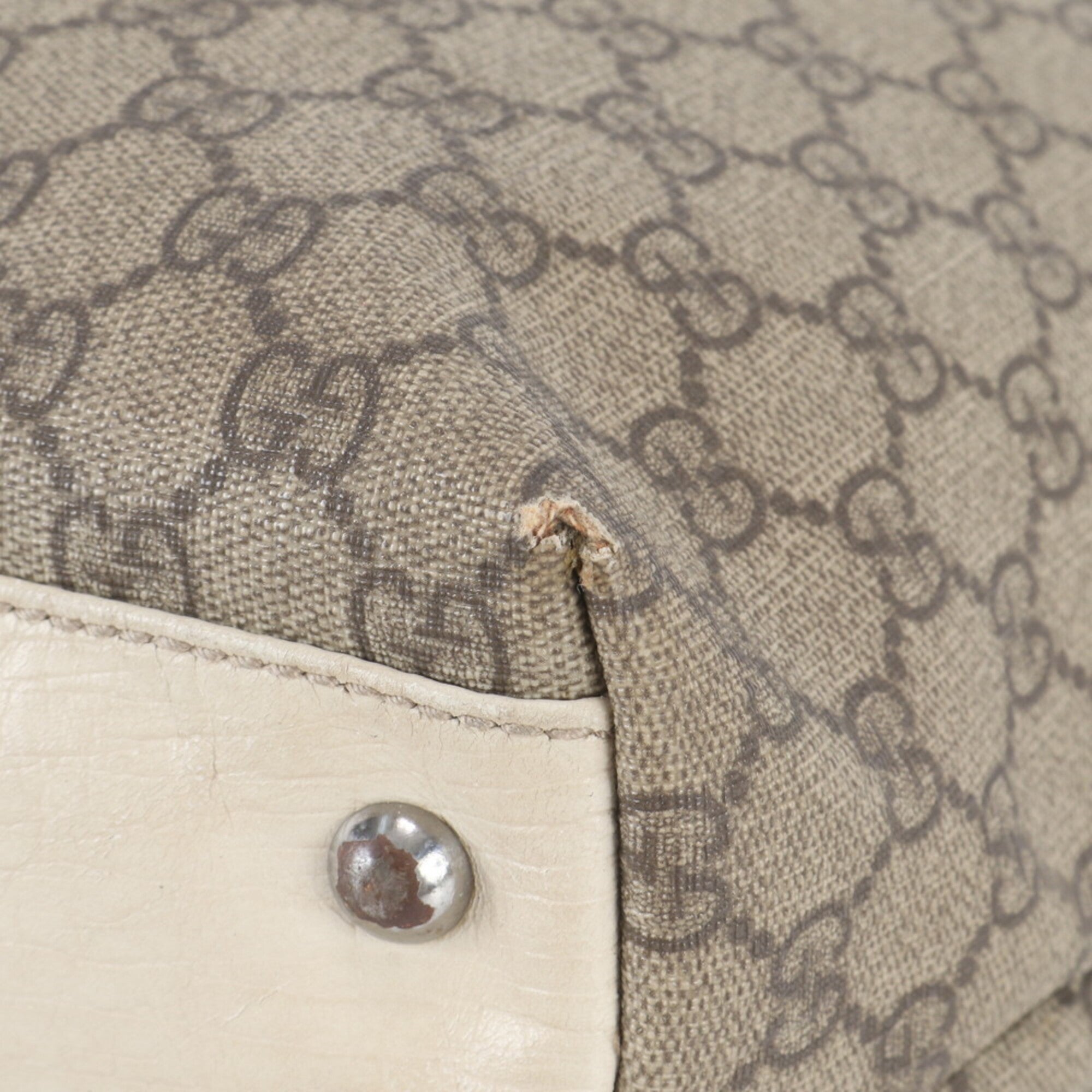 Gucci Beige Leather Coated Canvas Handbag Shoulder Bag Tote Bag (Pre-Owned)