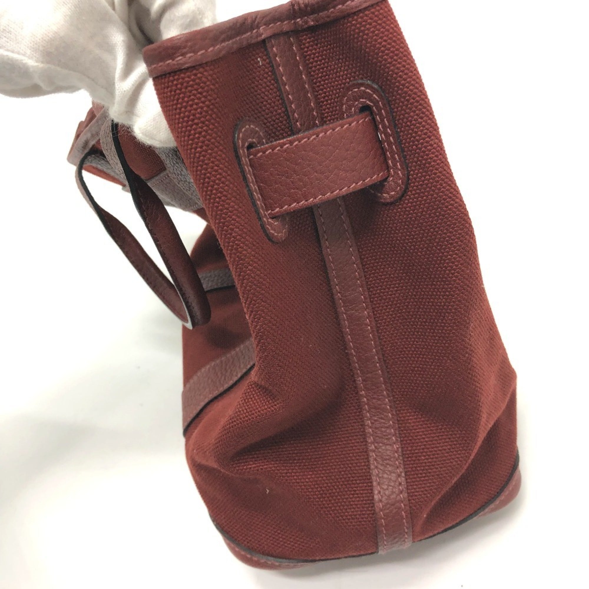 Hermes Bordeaux Canvas Leather Tote Bag (Pre-Owned)