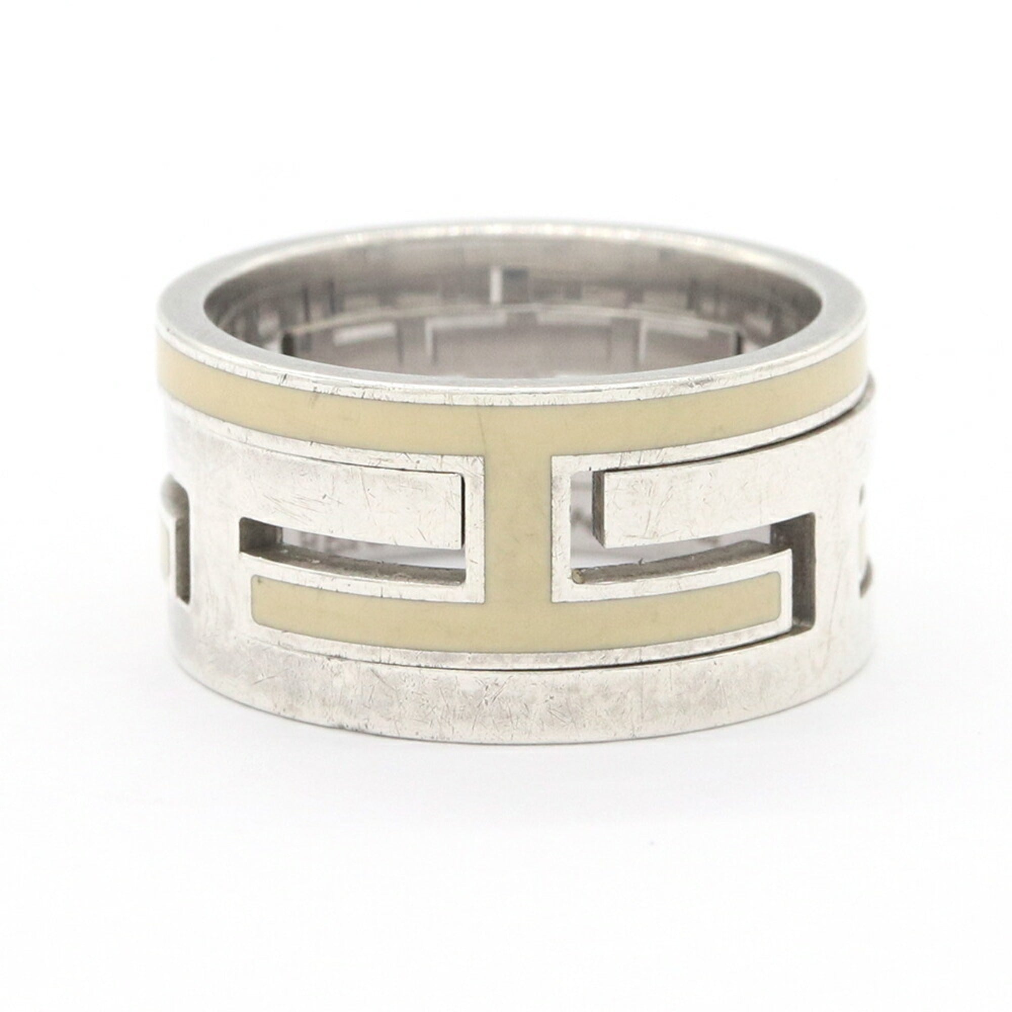 Hermes Silver Cream Sterling Silver 925 Band Ring (Pre-Owned)