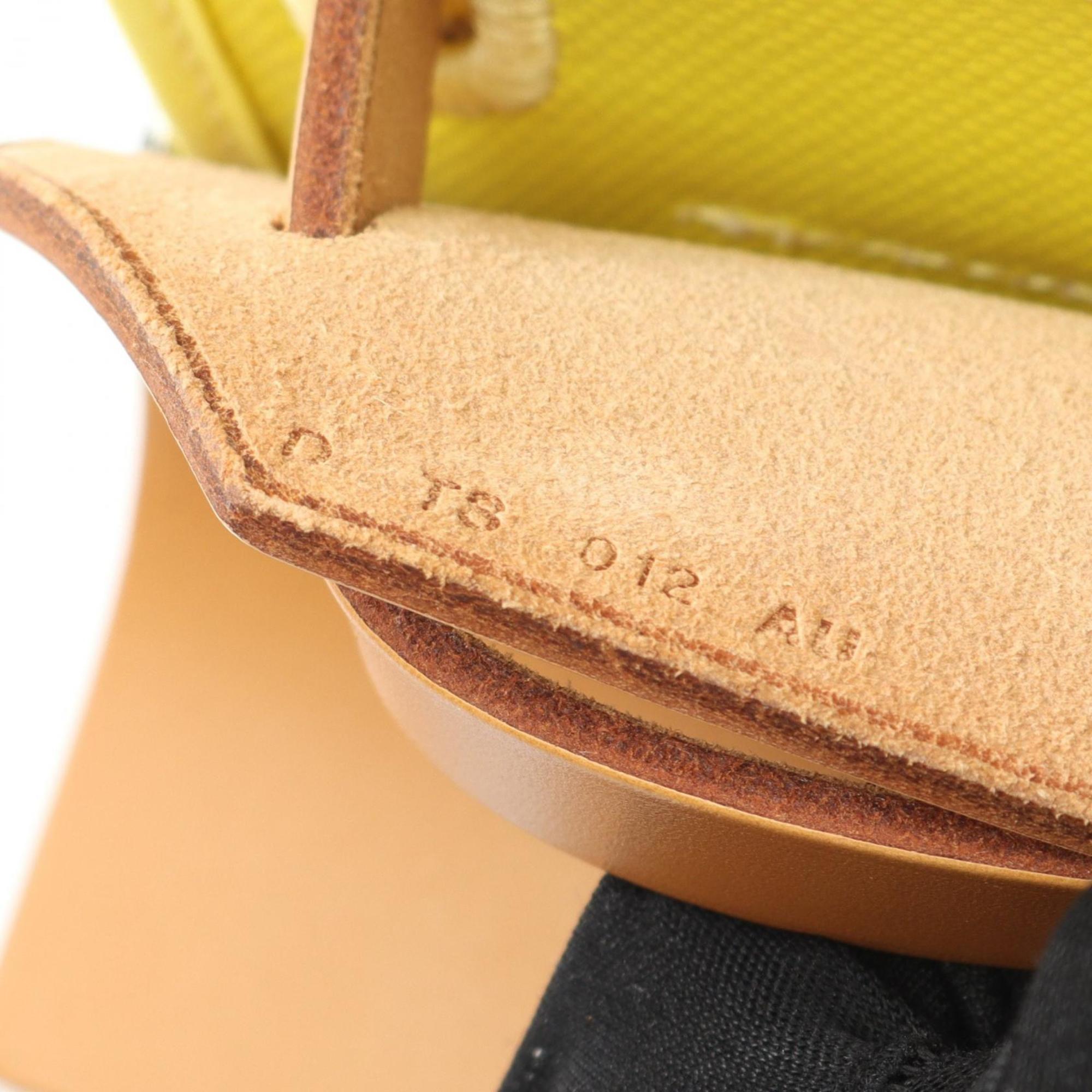 Hermes Brown Lime Yellow Natural Yellow Toile H Leather Handbag Pouch (Pre-Owned)