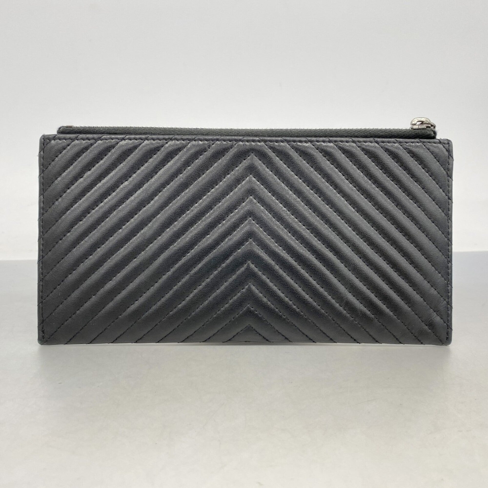 Chanel Black Leather Long Wallet (Bi-Fold) (Pre-Owned)