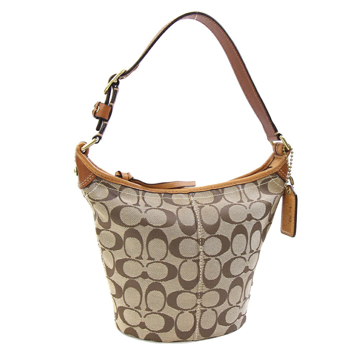 Coach Signature Beige Beige Brown Light Brown Canvas Leather Handbag Shoulder Bag (Pre-Owned)