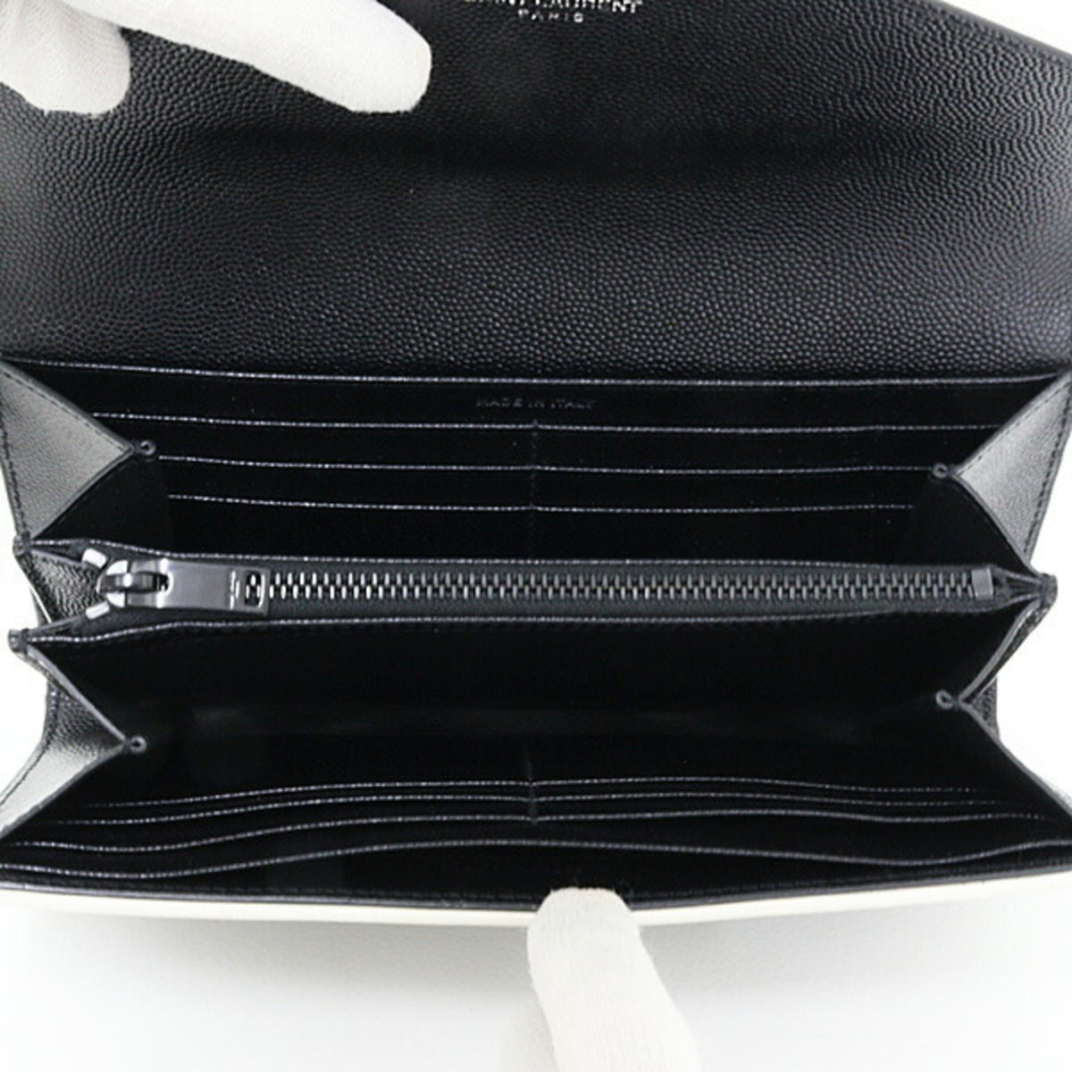 Saint Laurent Black White Leather Long Wallet (Bi-Fold) (Pre-Owned)