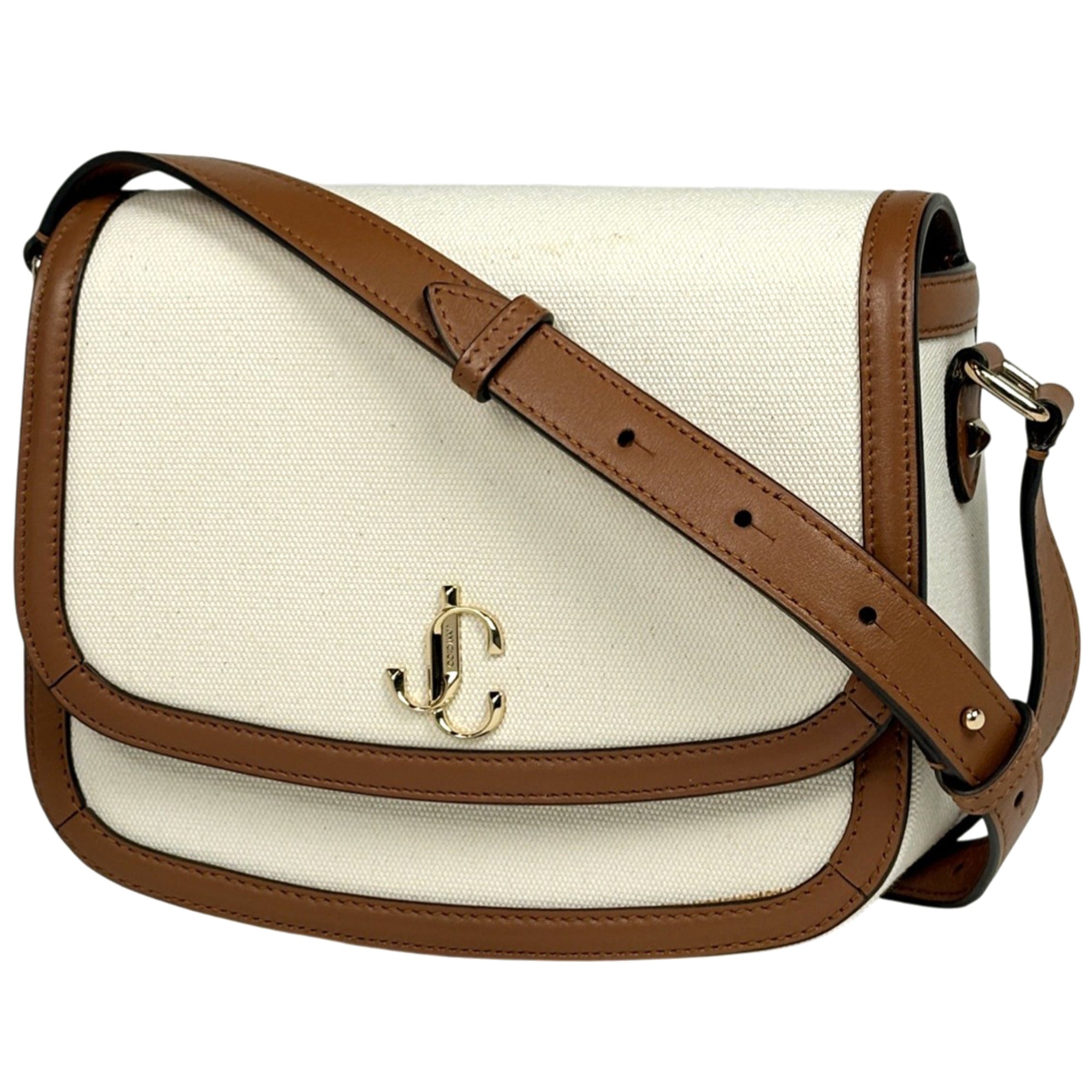 Jimmy Choo Brown White Canvas Leather Shoulder Bag (Pre-Owned)