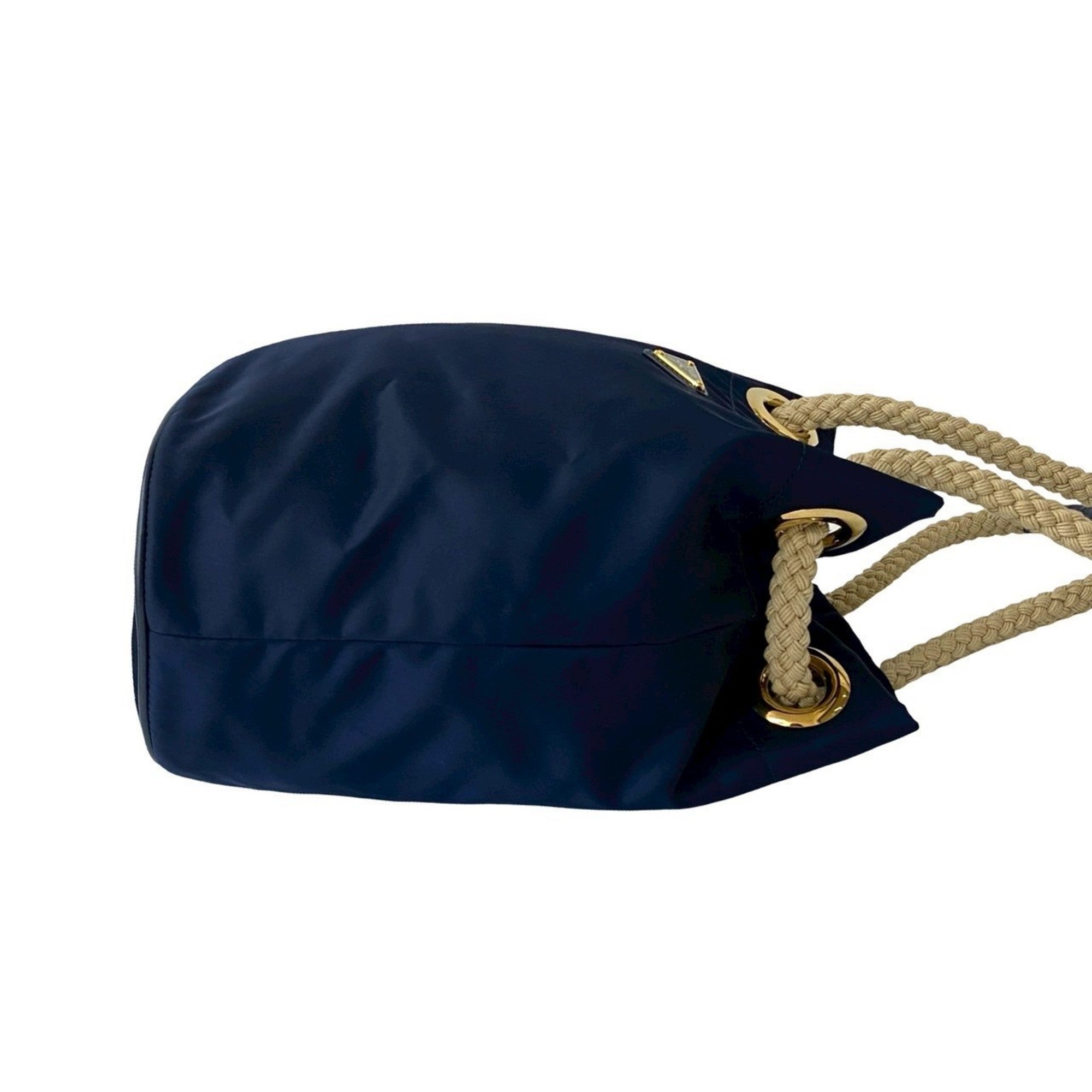 Prada Navy Nylon Leather Handbag Shoulder Bag Tote Bag (Pre-Owned)