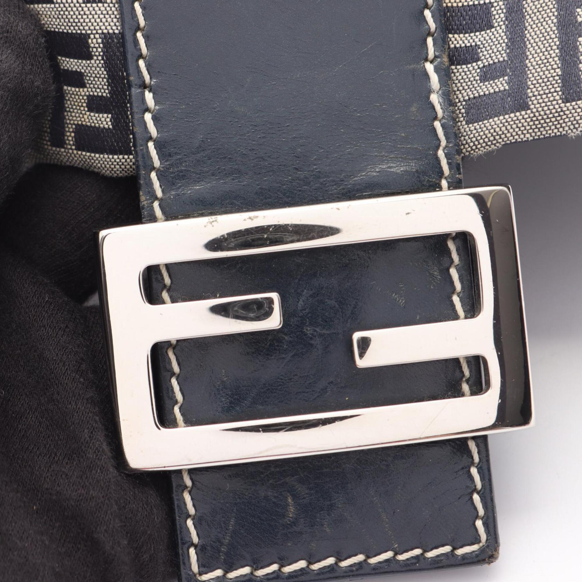 Fendi Gray Navy Canvas Leather Handbag Shoulder Bag (Pre-Owned)