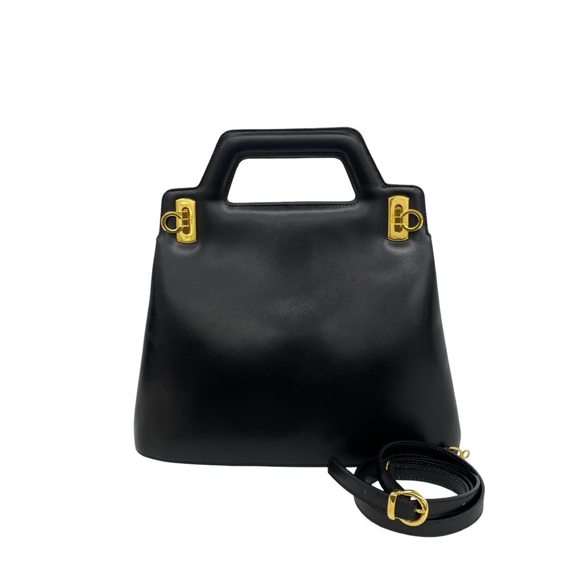 Salvatore Ferragamo Black Leather Handbag Shoulder Bag (Pre-Owned)