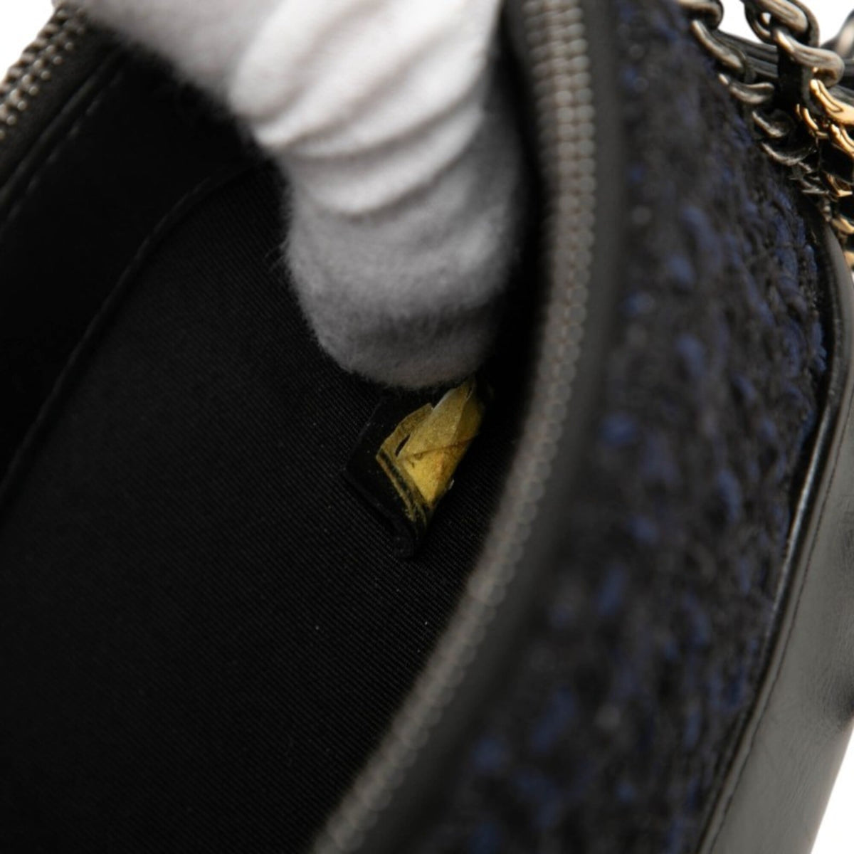 Chanel Black Navy Tweed Leather Shoulder Bag (Pre-Owned)