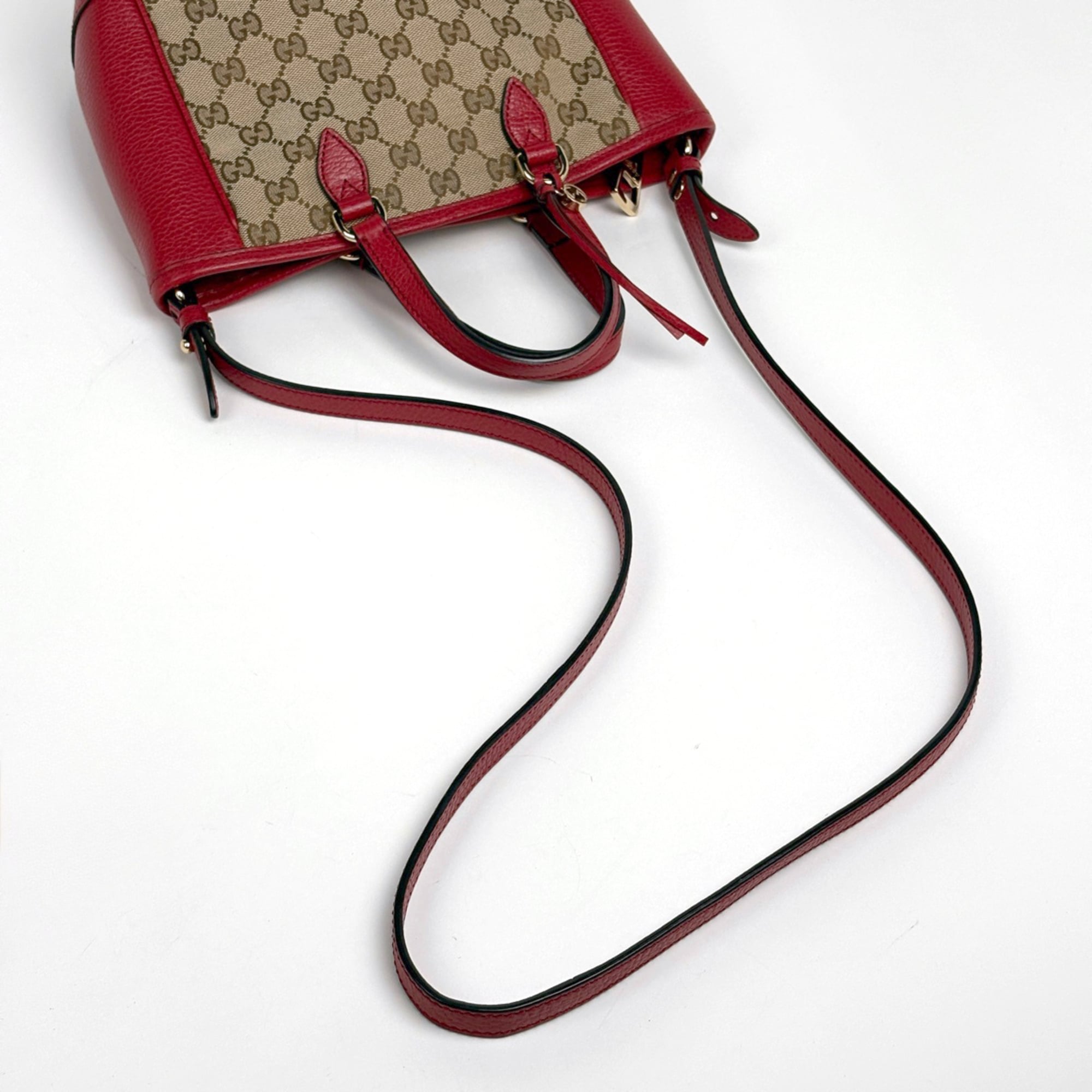 Gucci Beige Red Color Gg Canvas Leather Handbag (Pre-Owned)