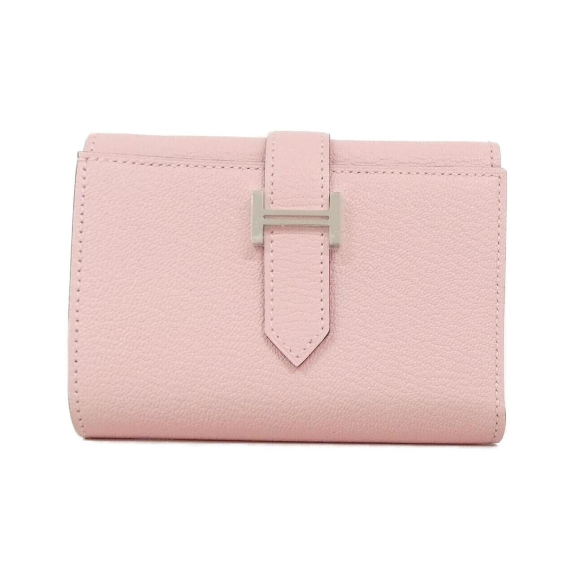 Hermes Rose Sakura Chevre Leather Wallet (Tri-Fold) (Pre-Owned)