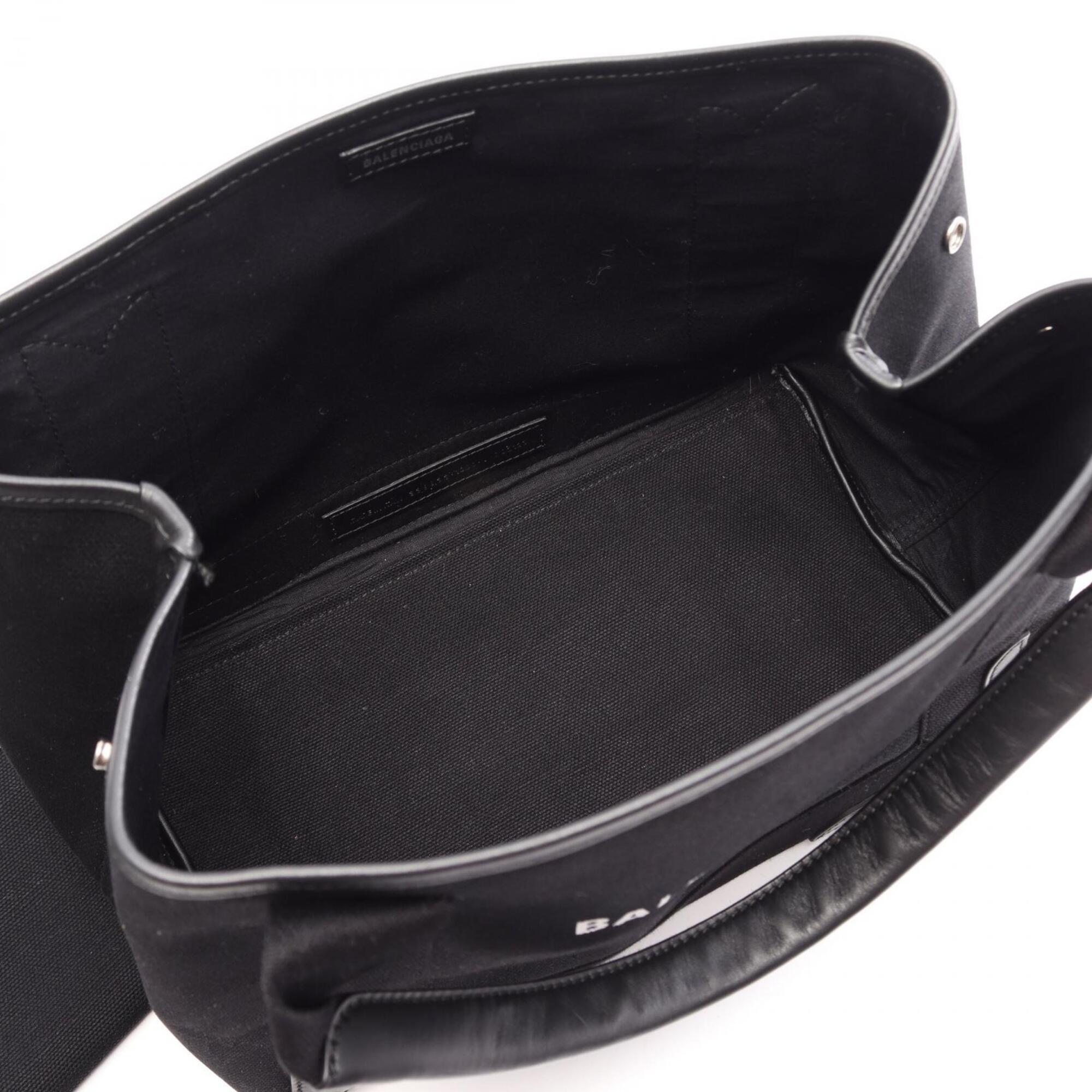 Balenciaga Black Navy Leather Canvas Handbag Tote Bag (Pre-Owned)