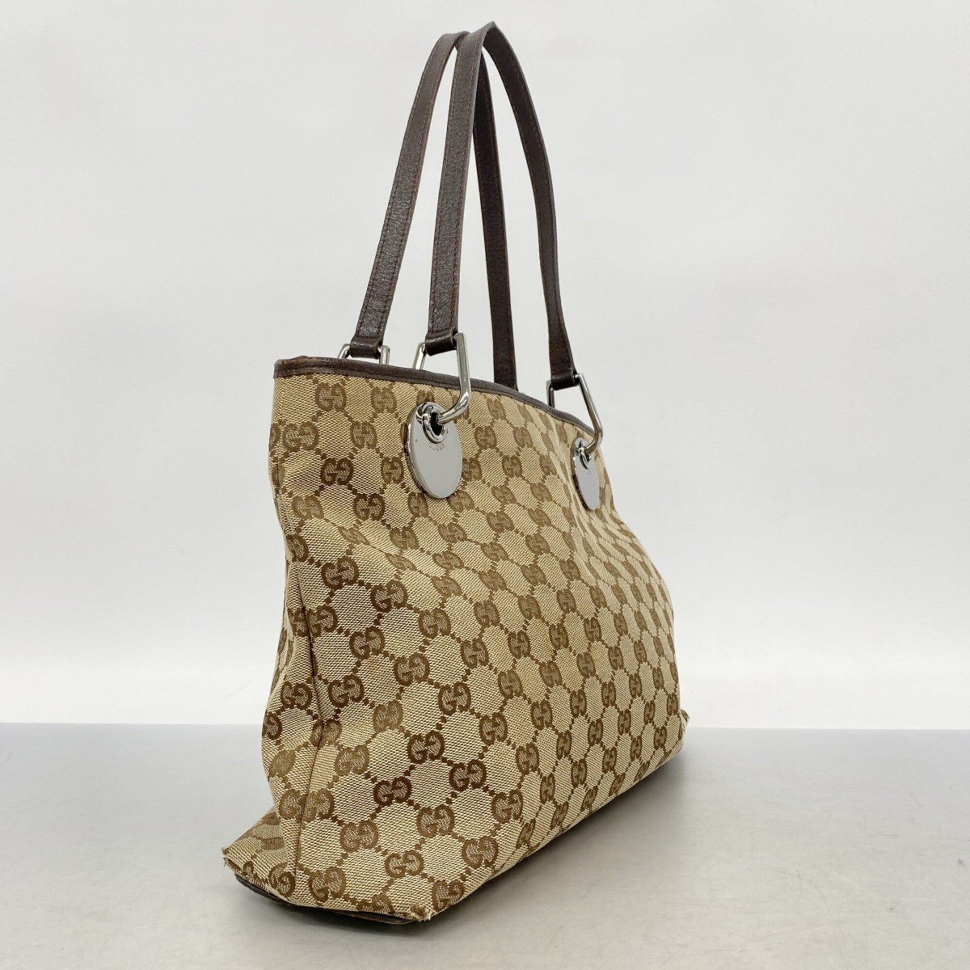 Gucci Beige Brown Canvas Tote Bag (Pre-Owned)