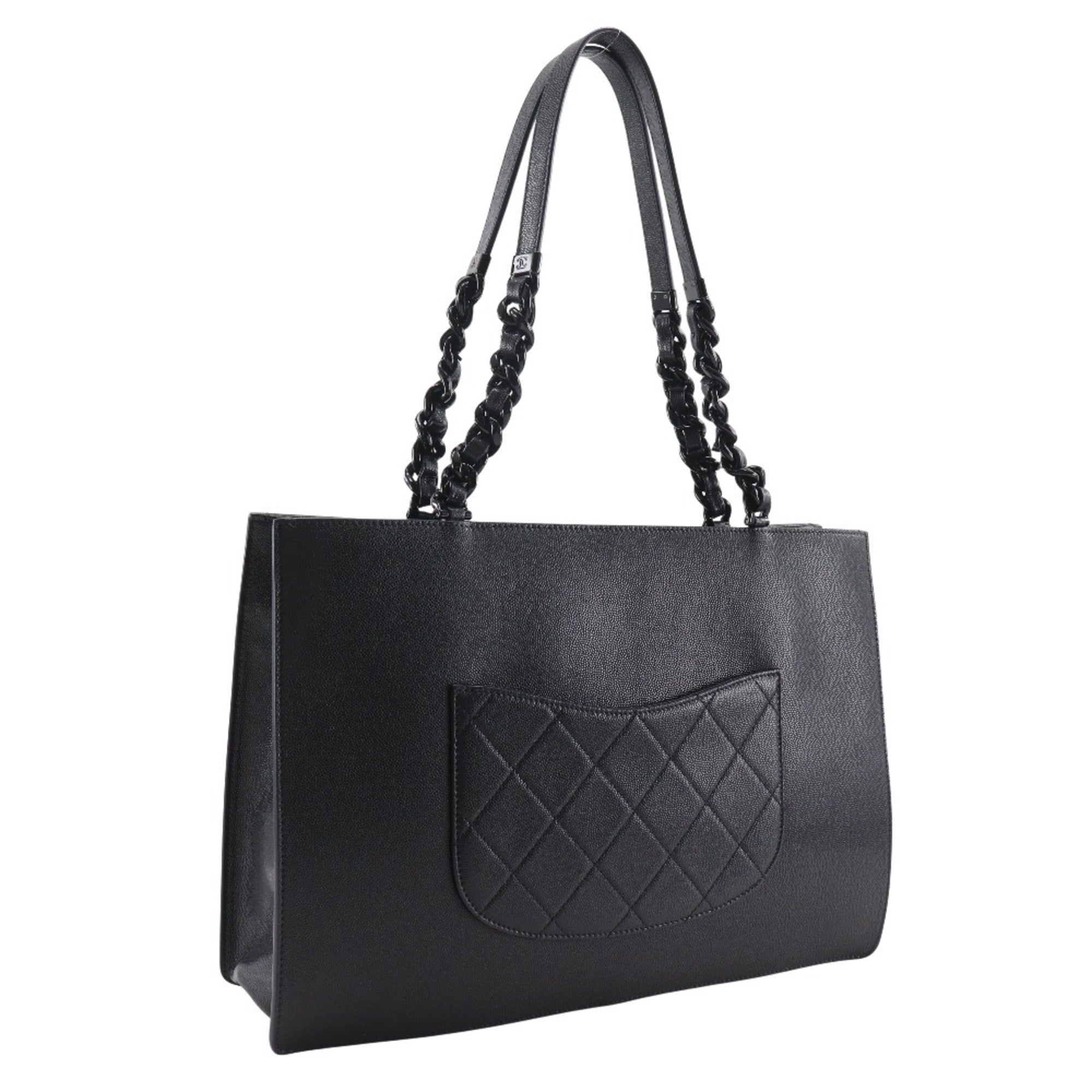 Chanel Matelasse Black Leather Tote Bag (Pre-Owned)