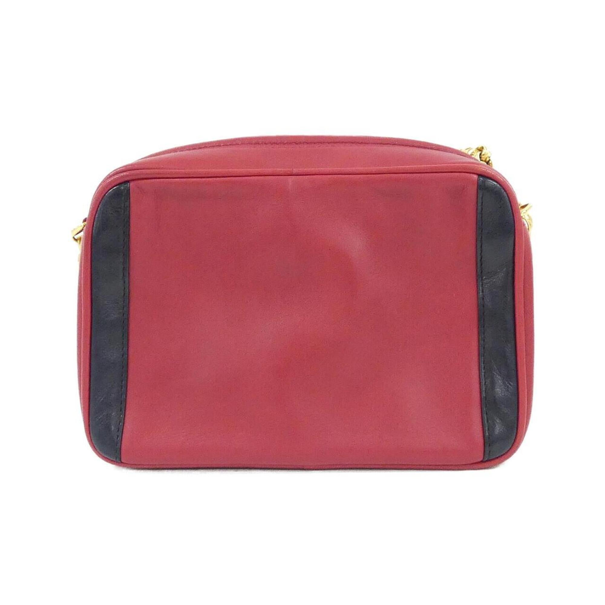 Chanel Navy Red Color Leather Shoulder Bag (Pre-Owned)