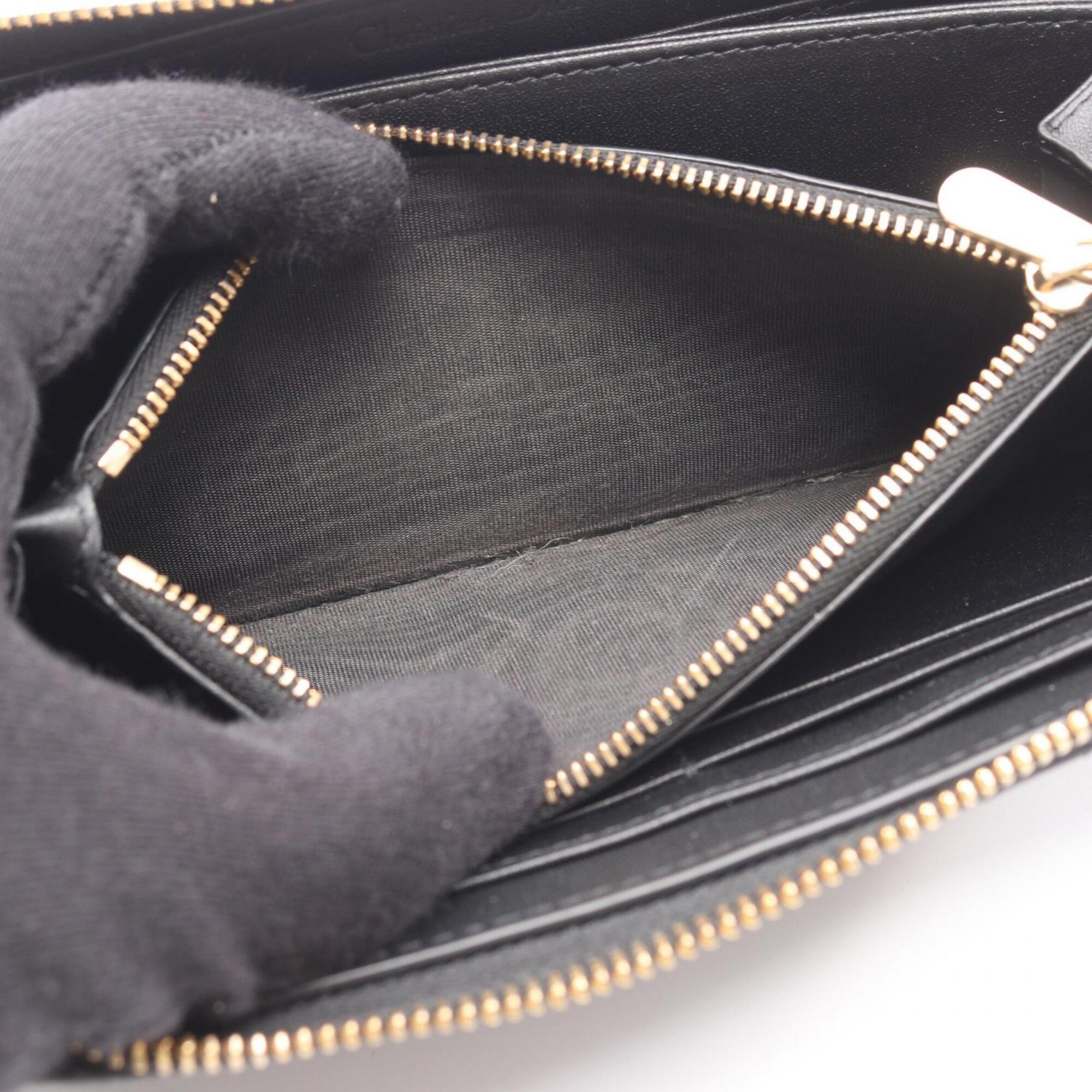 Christian Dior Black Leather Long Wallet (Bi-Fold) (Pre-Owned)