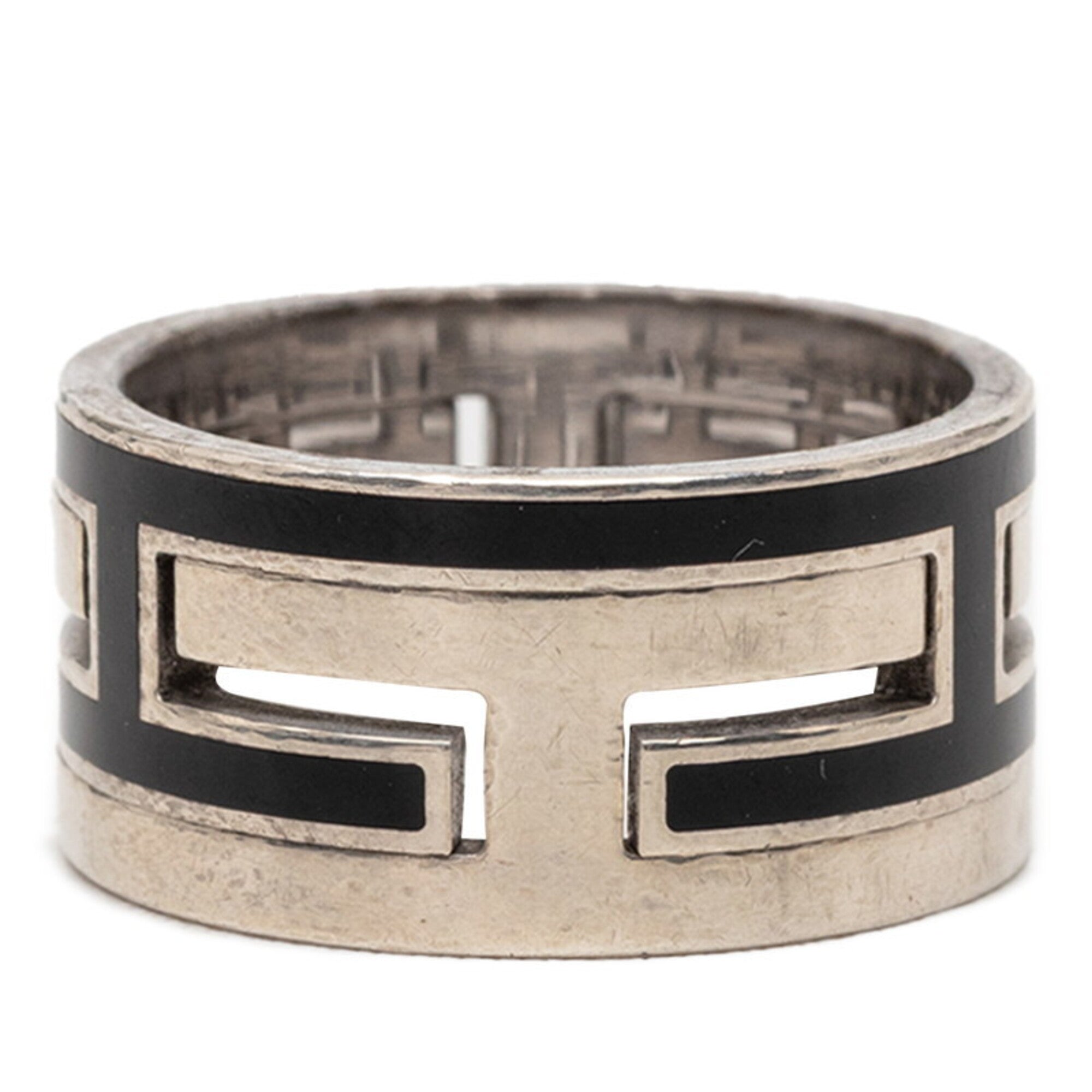Hermes Black Silver Silver 925 Band Ring (Pre-Owned)