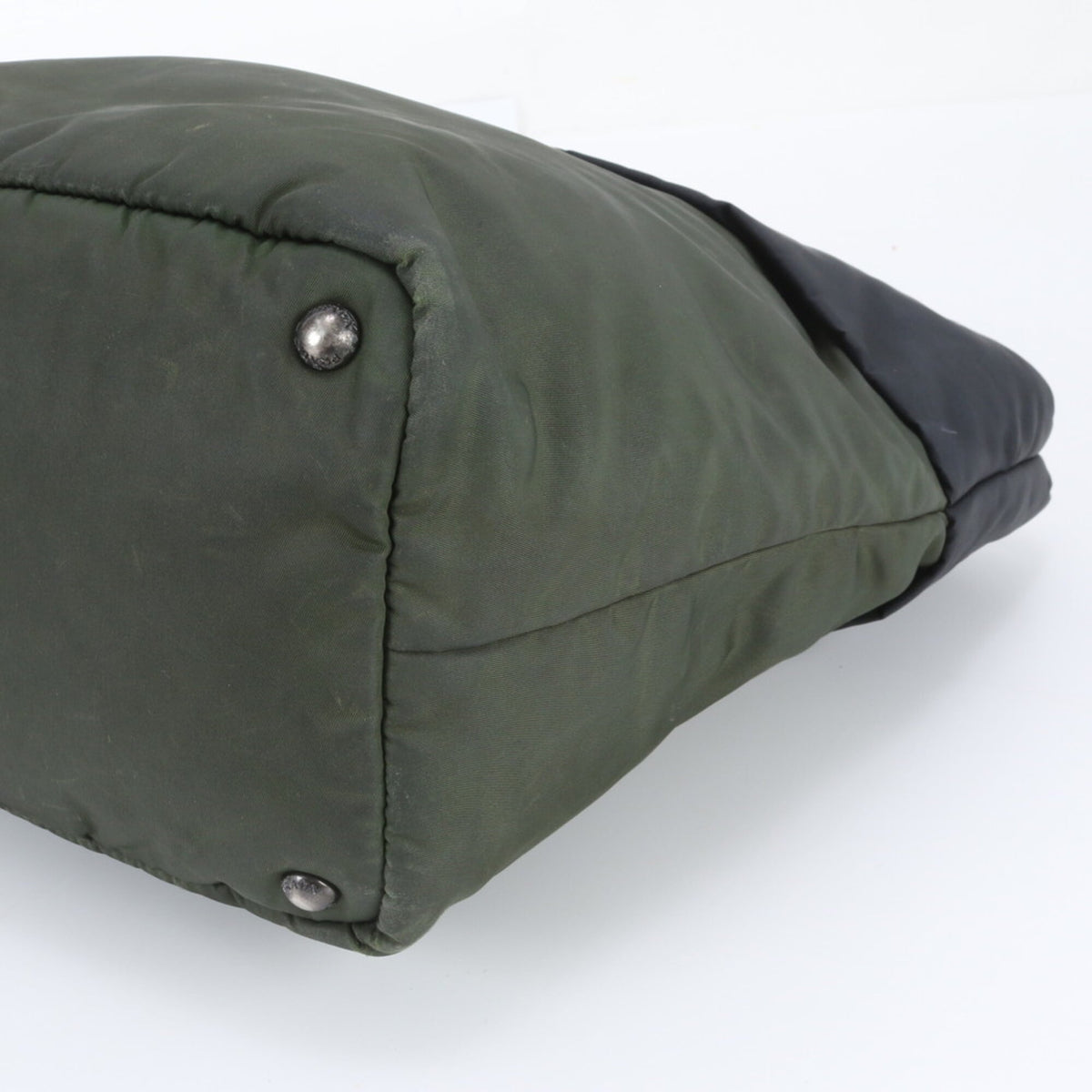 Prada Green Khaki Leather Nylon Shoulder Bag Tote Bag (Pre-Owned)