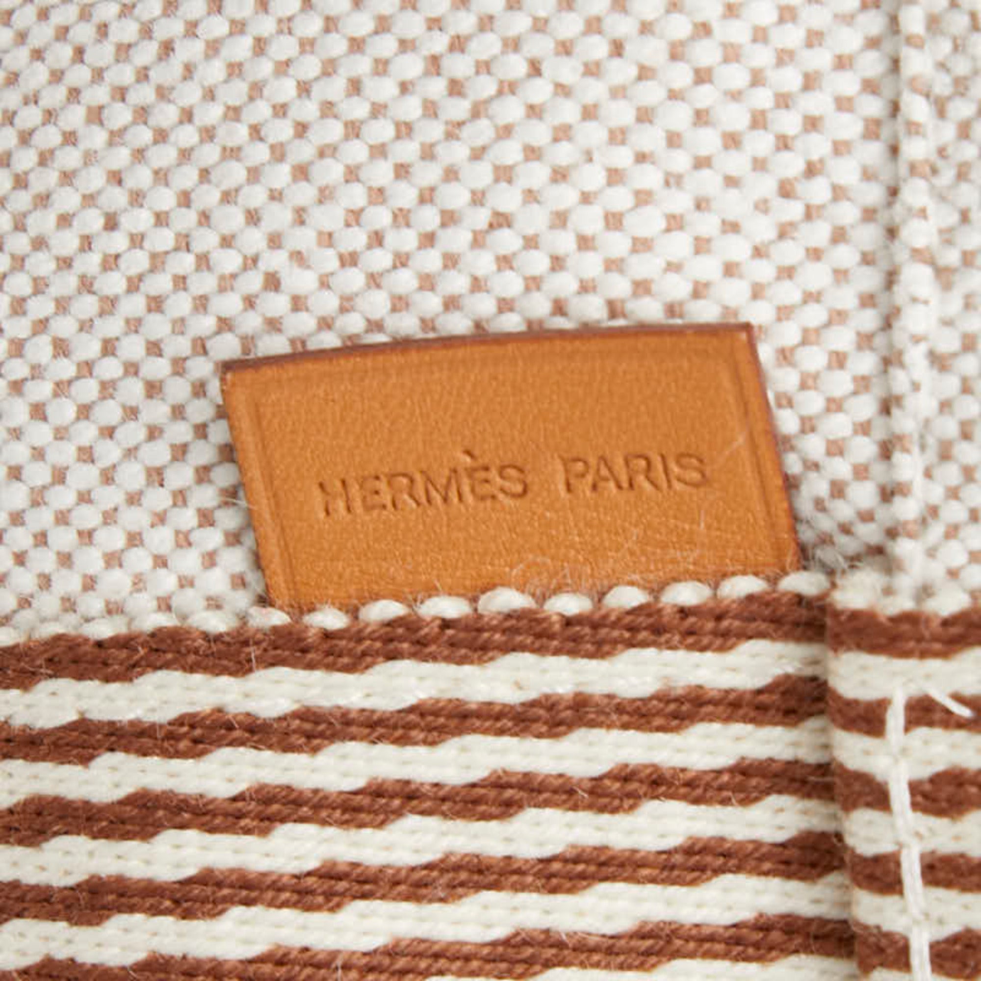 Hermes Brown Ivory Canvas Handbag Tote Bag (Pre-Owned)