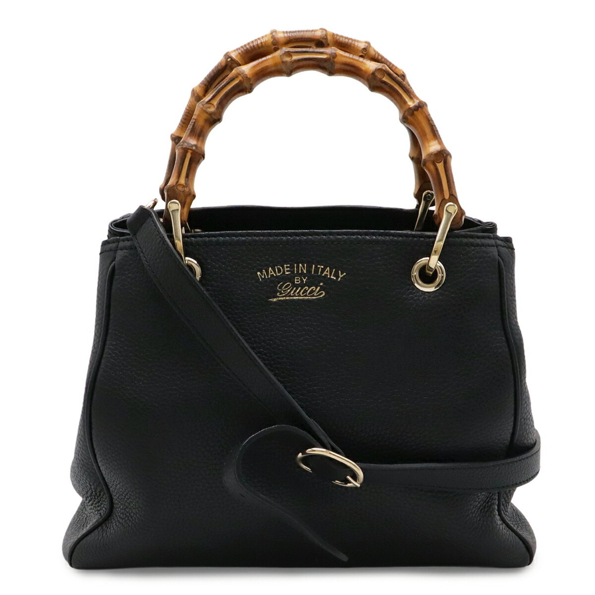 Gucci Black Bamboo Leather Handbag Shoulder Bag (Pre-Owned)