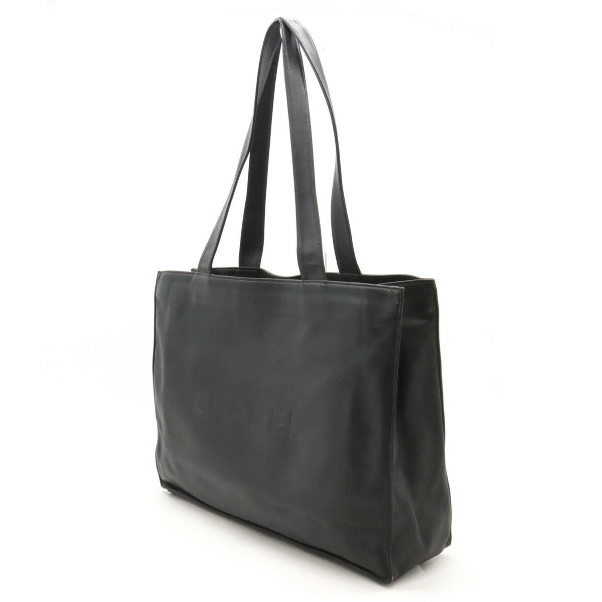 Chanel Black Leather Shoulder Bag Tote Bag (Pre-Owned)