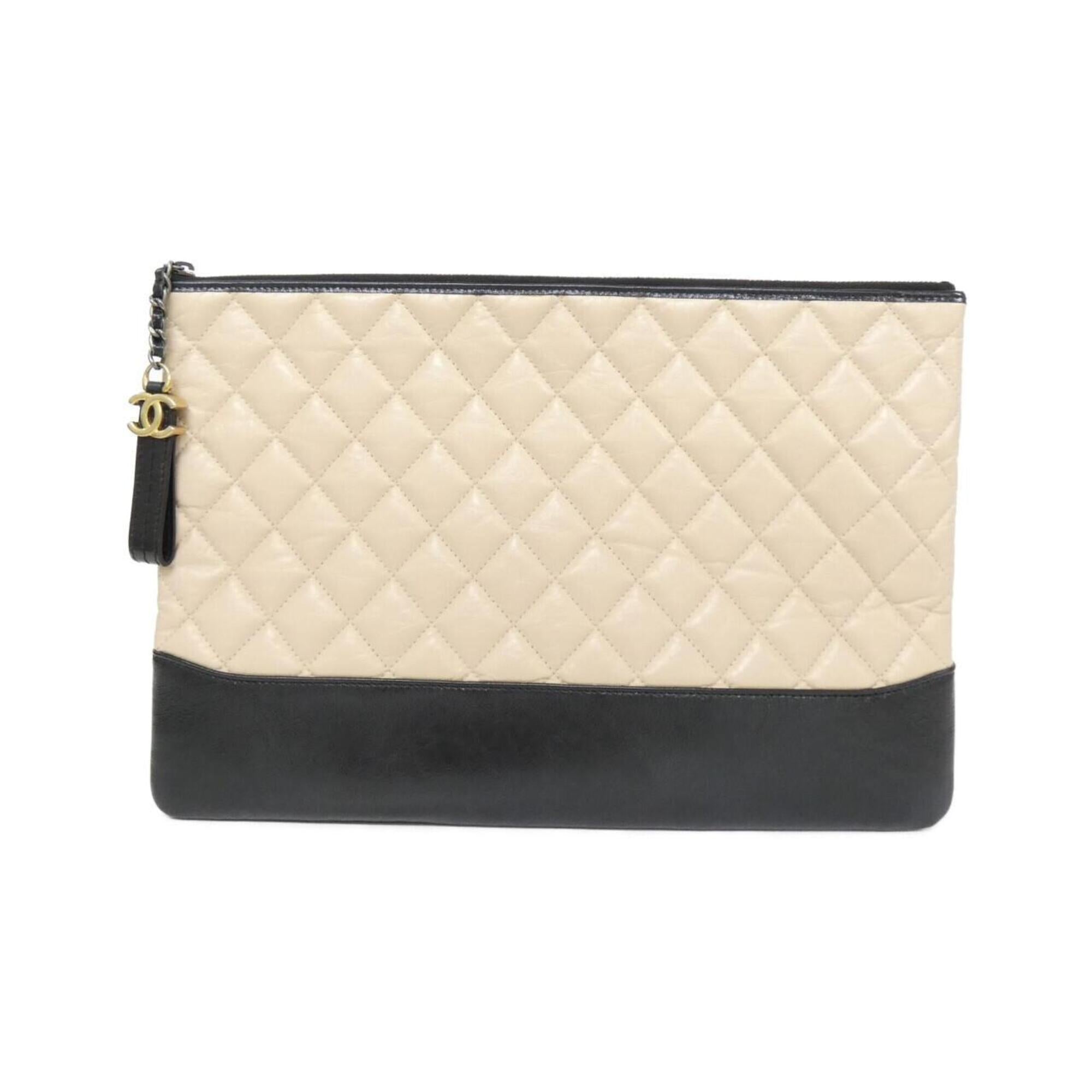 Chanel Beige Black Leather Handbag Pouch (Pre-Owned)