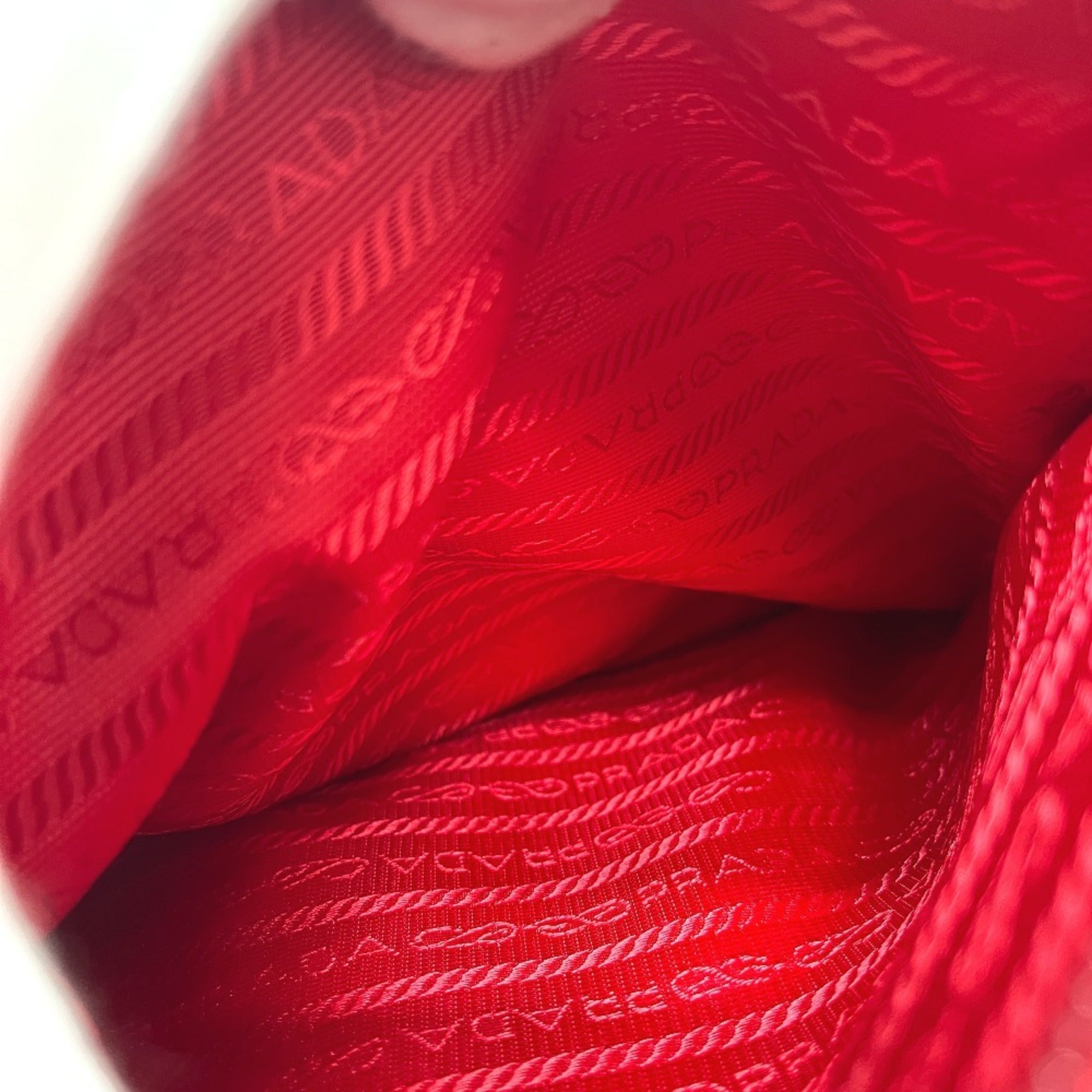 Prada Red Color Nylon Handbag Tote Bag (Pre-Owned)