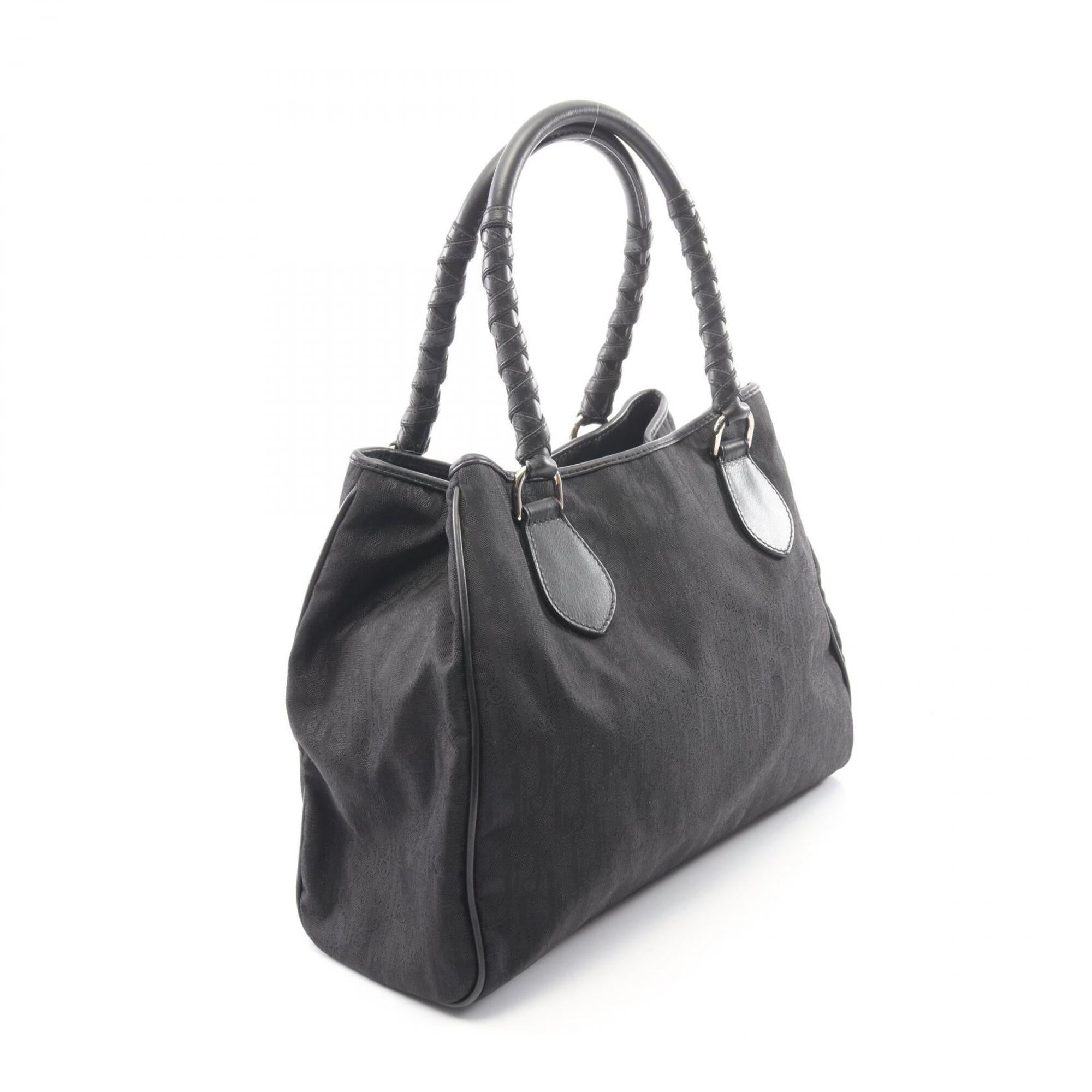 Christian Dior Black Leather Nylon Canvas Handbag Tote Bag (Pre-Owned)