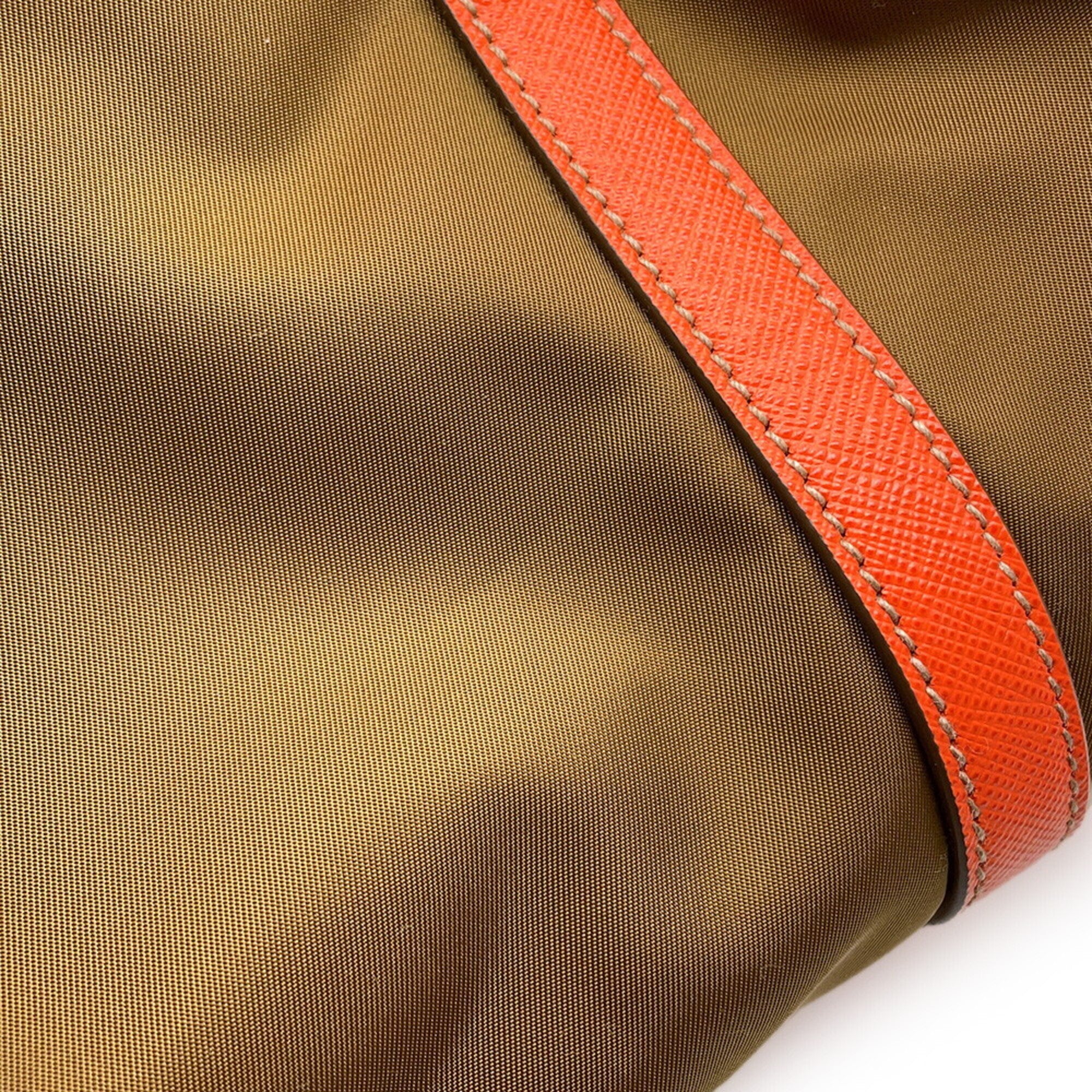Prada Khaki Orange Nylon Leather Handbag Shoulder Bag (Pre-Owned)
