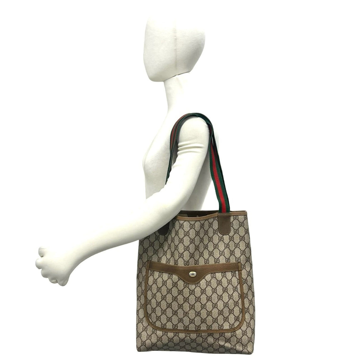 Gucci Brown Green Red Color Leather Pvc Tote Bag (Pre-Owned)