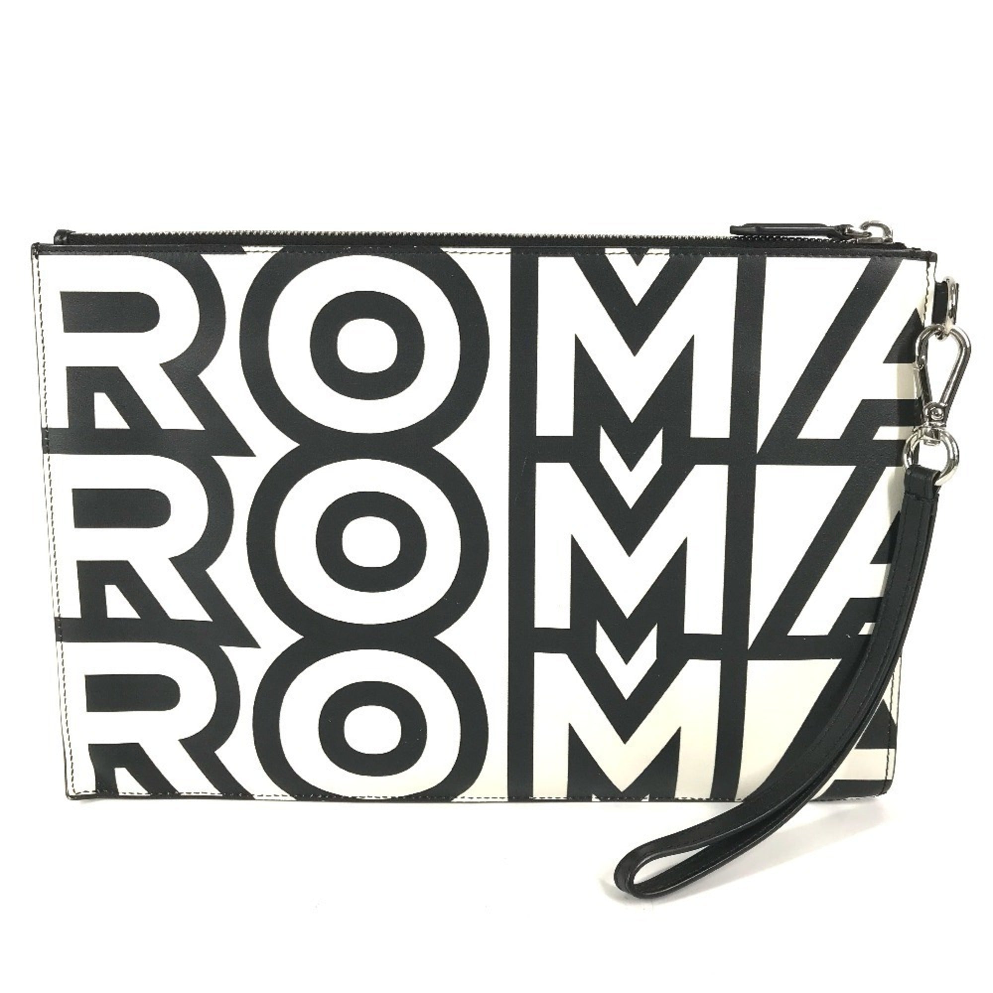 Fendi Black White Leather Clutch Bag Handbag Pouch (Pre-Owned)