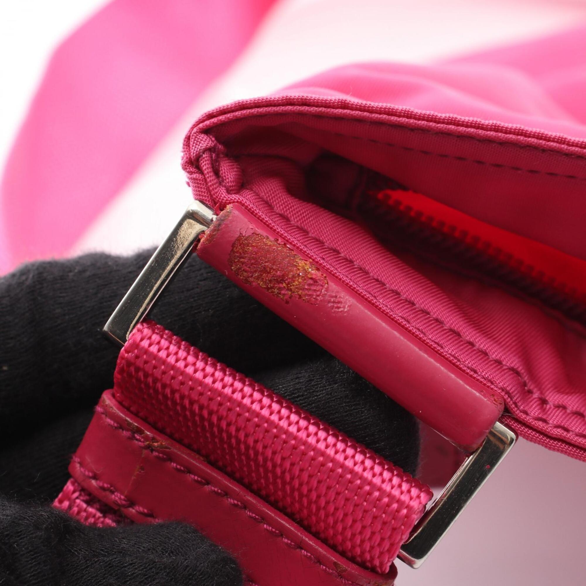 Prada Pink Leather Nylon Handbag Shoulder Bag (Pre-Owned)