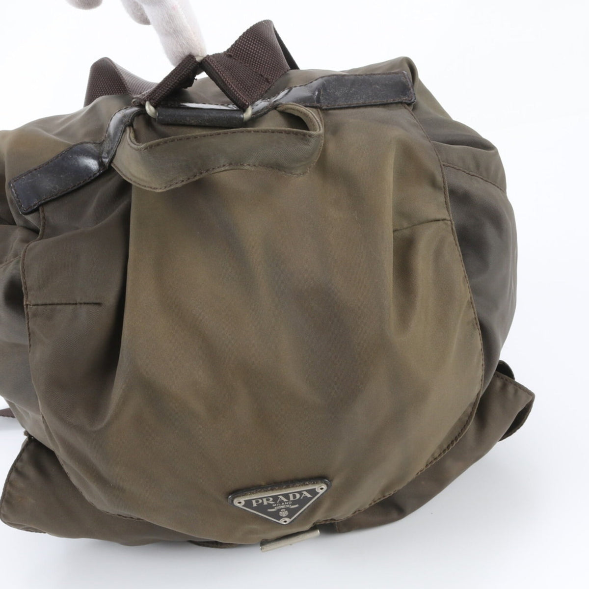 Prada Green Khaki Leather Nylon Backpack (Pre-Owned)