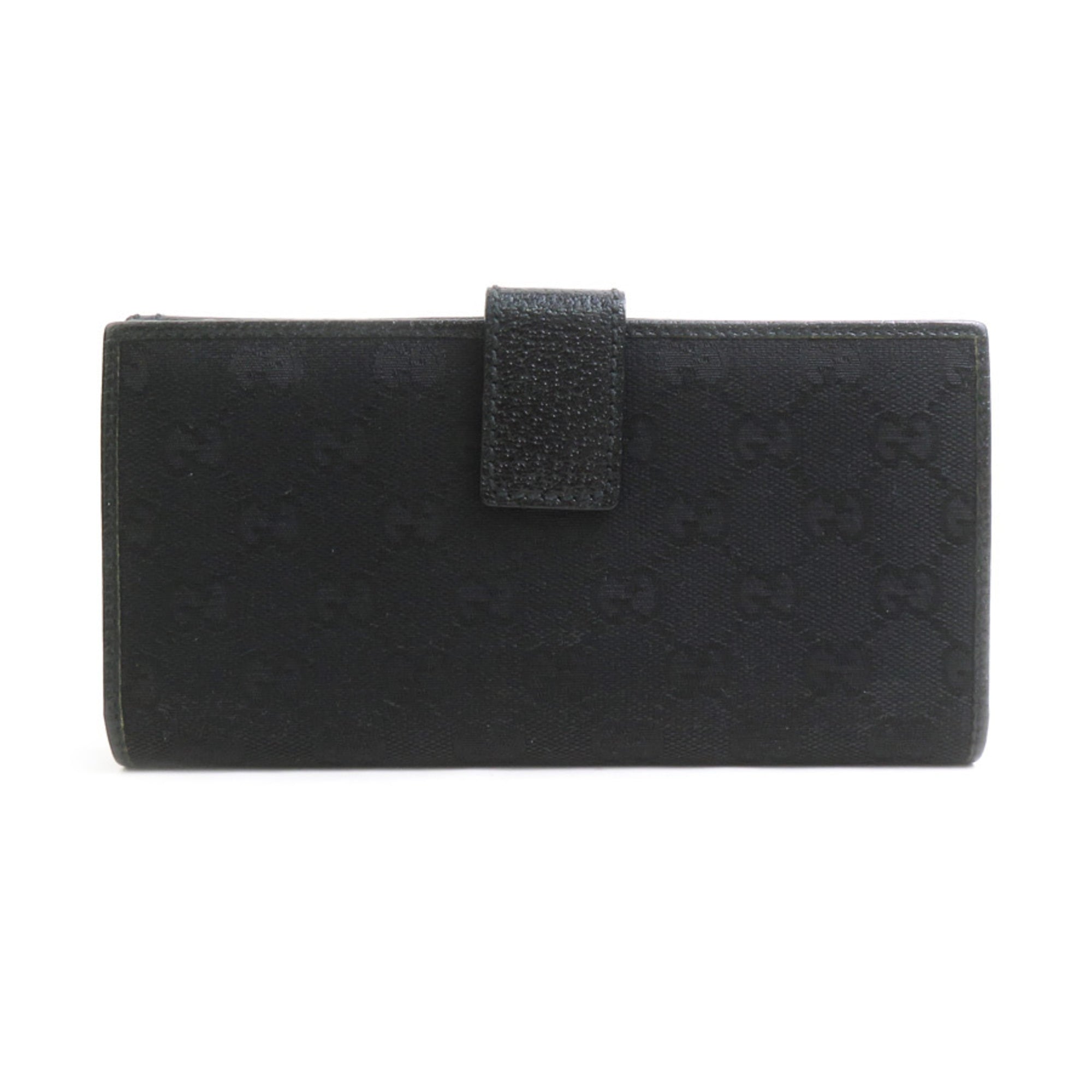 Gucci Black Gg Canvas Leather Long Wallet (Bi-Fold) (Pre-Owned)