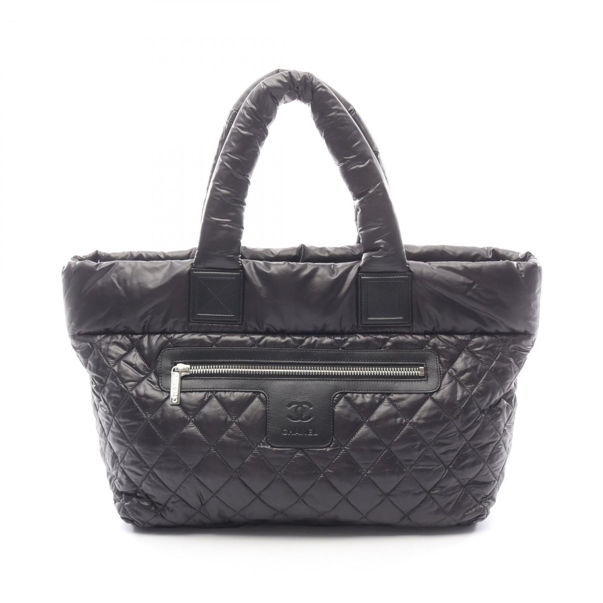 Chanel Black Nylon Leather Handbag Tote Bag (Pre-Owned)