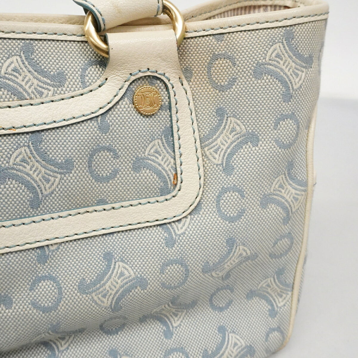 Celine Ivory Light Blue Canvas Handbag (Pre-Owned)