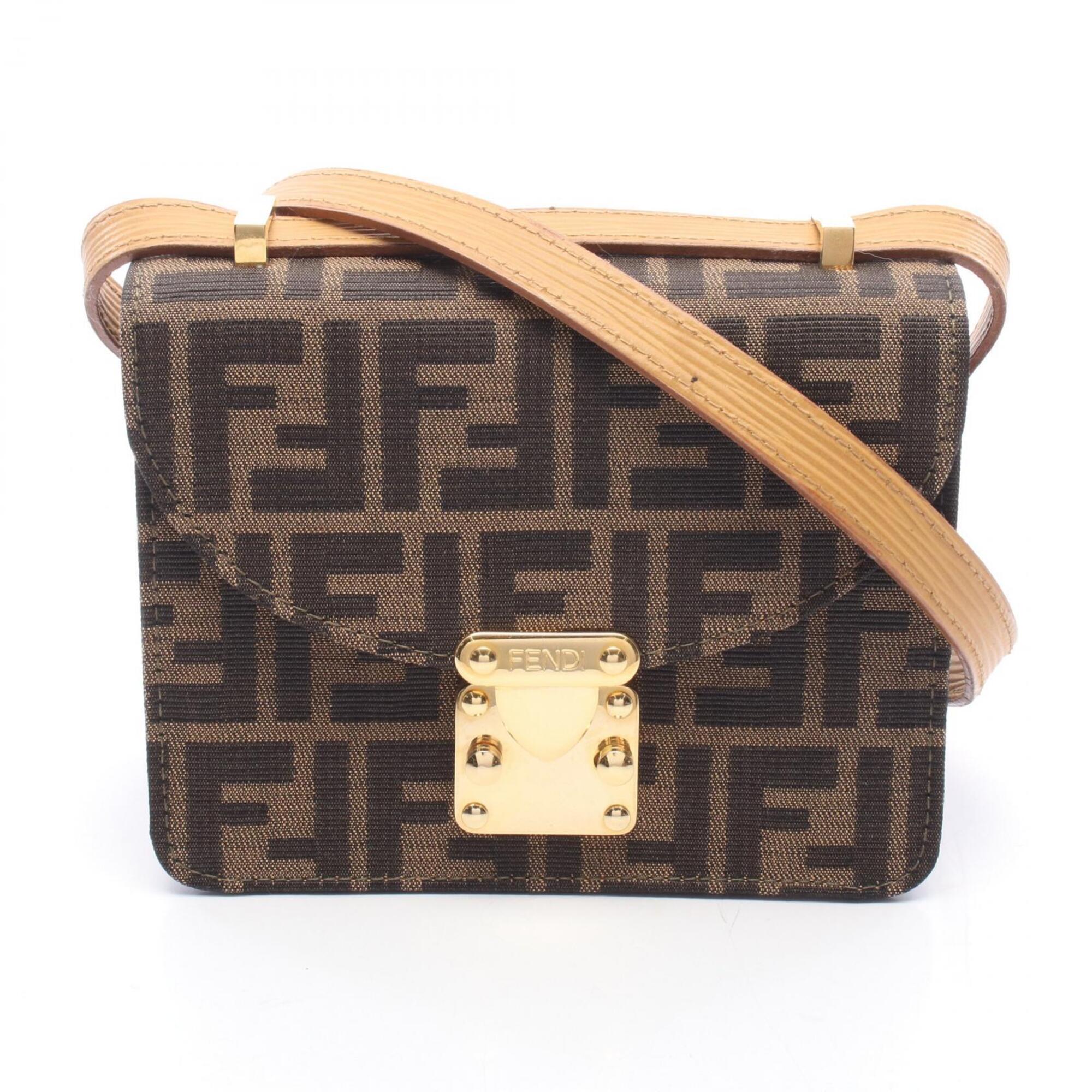 Fendi Black Brown Canvas Leather Handbag Shoulder Bag (Pre-Owned)