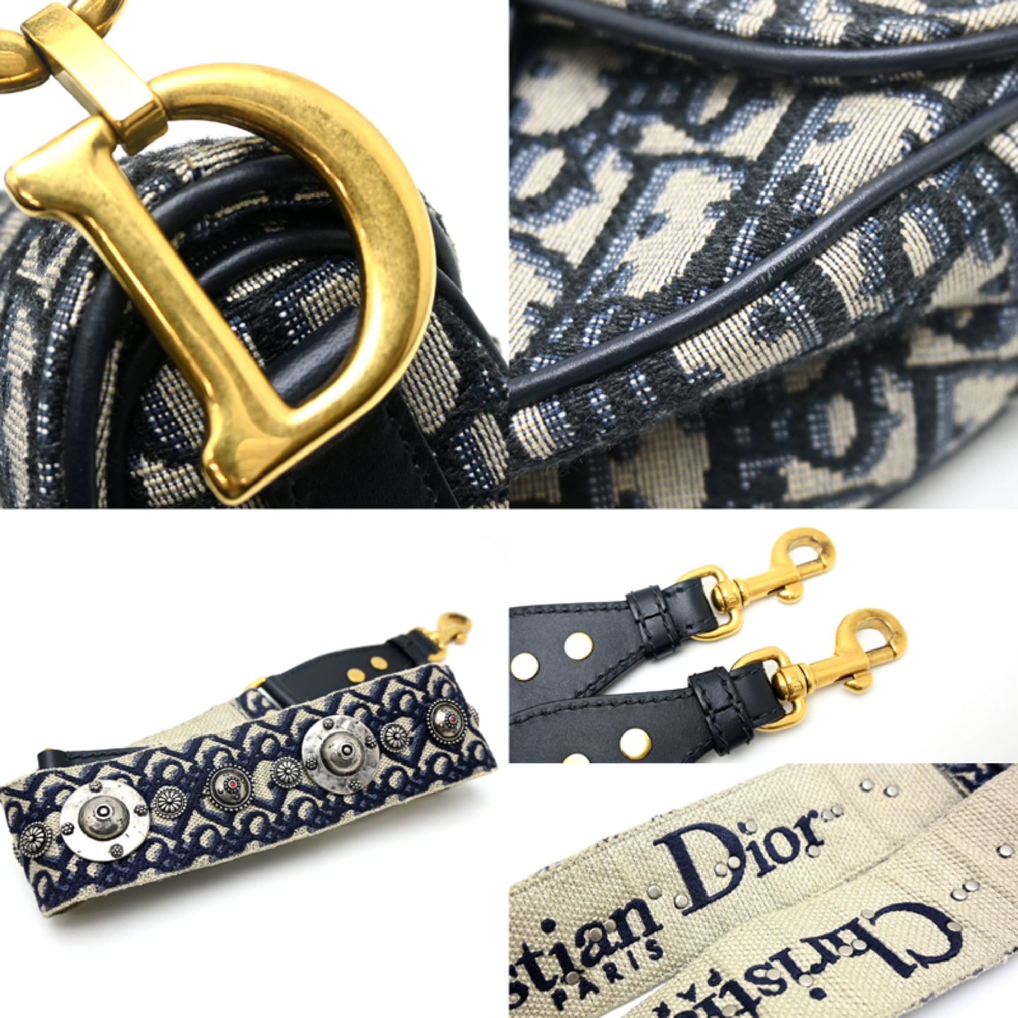 Christian Dior Navy Canvas Handbag Saddle Bag (Pre-Owned)