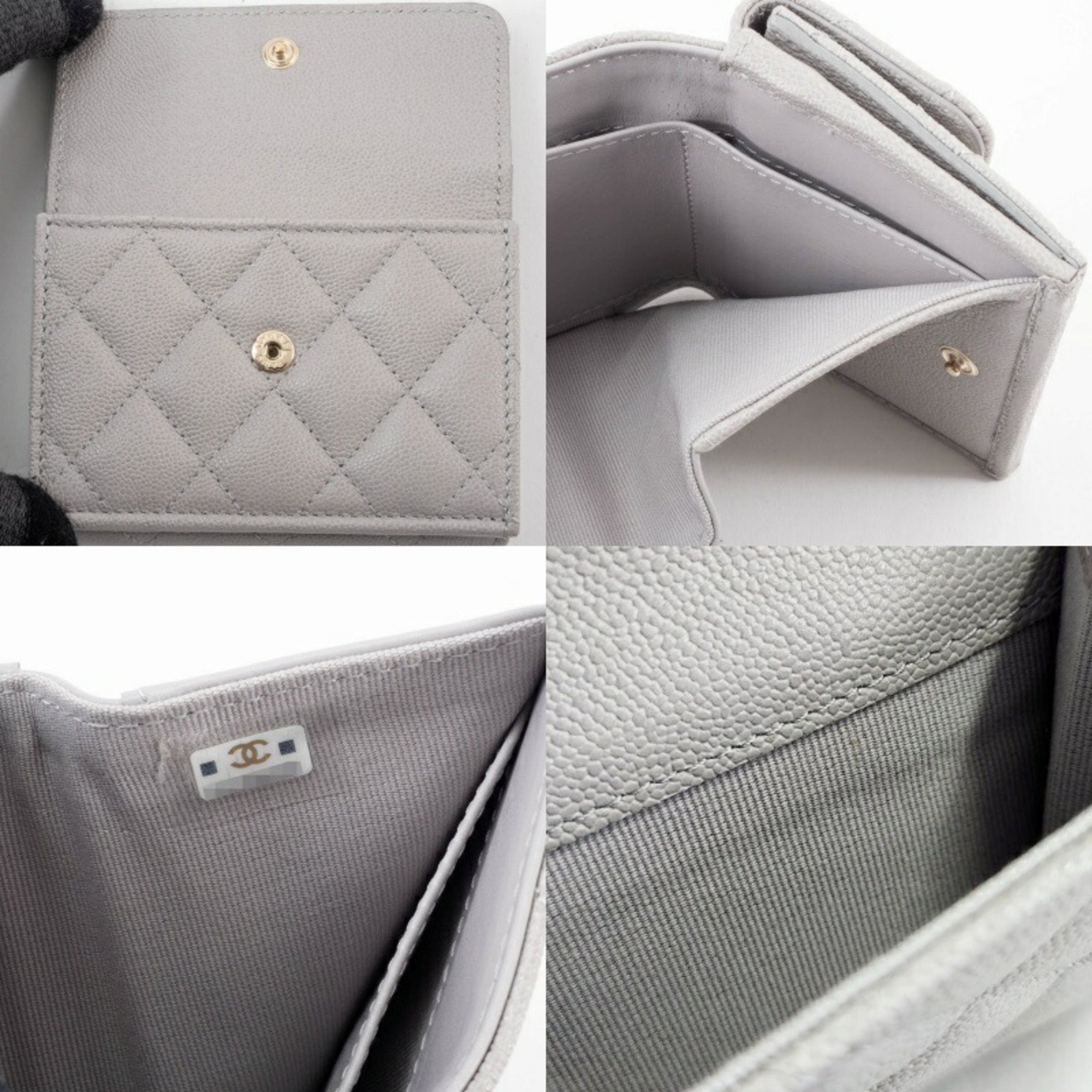 Chanel Grayish Leather Wallet (Tri-Fold) (Pre-Owned)
