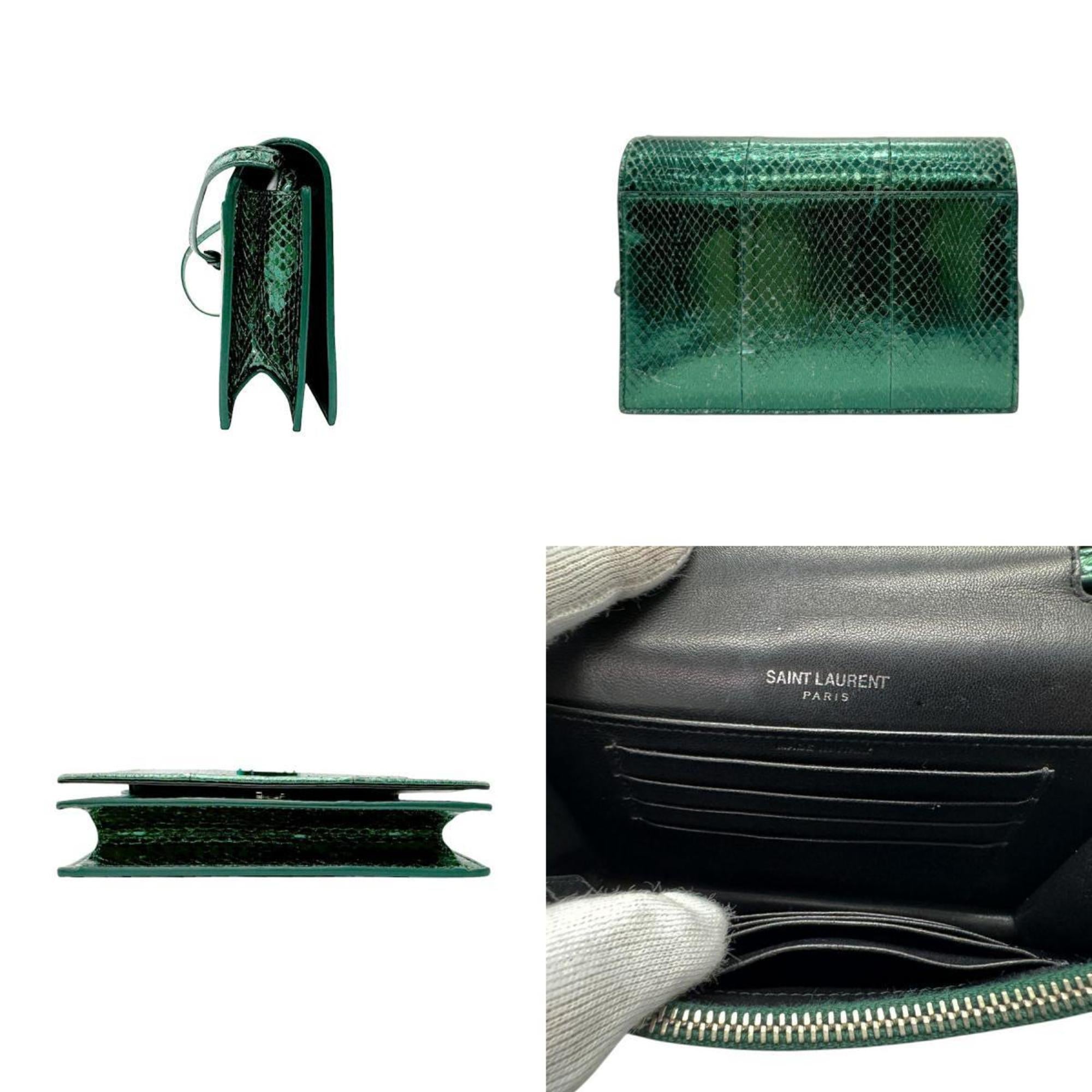 Saint Laurent Metallic Green Leather Shoulder Bag (Pre-Owned)
