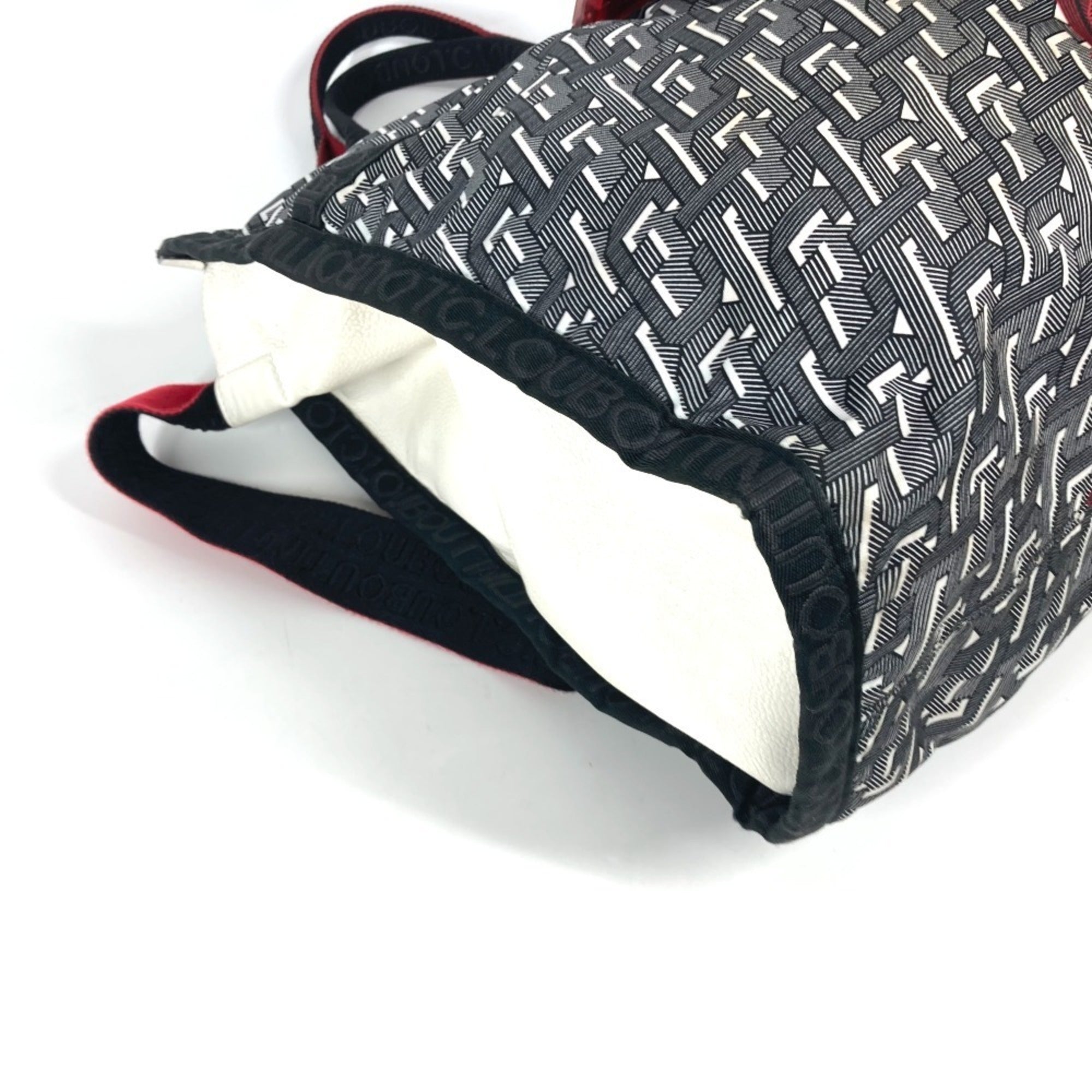 Christian Louboutin Black Red Color White Nylon Handbag Shoulder Bag Tote Bag (Pre-Owned)
