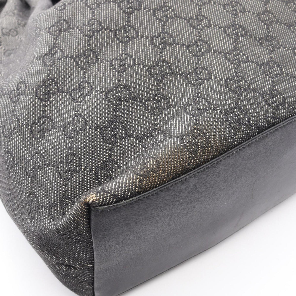 Gucci Navy Canvas Leather Handbag Shoulder Bag (Pre-Owned)