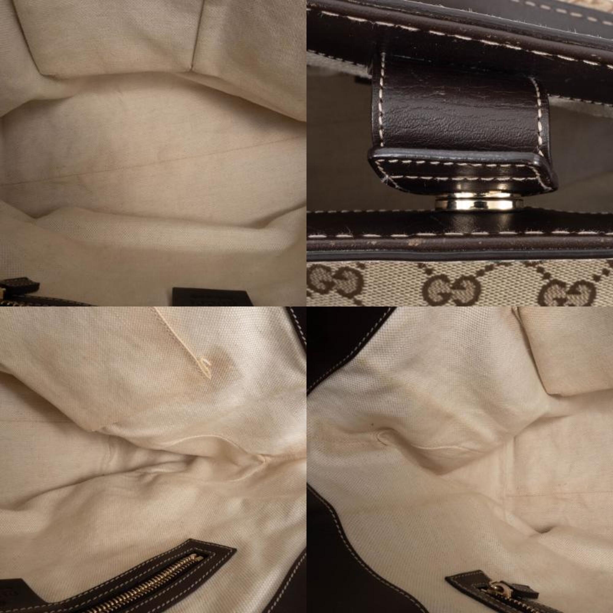 Gucci Gg Canvas Beige Brown Gg Canvas Leather Handbag (Pre-Owned)