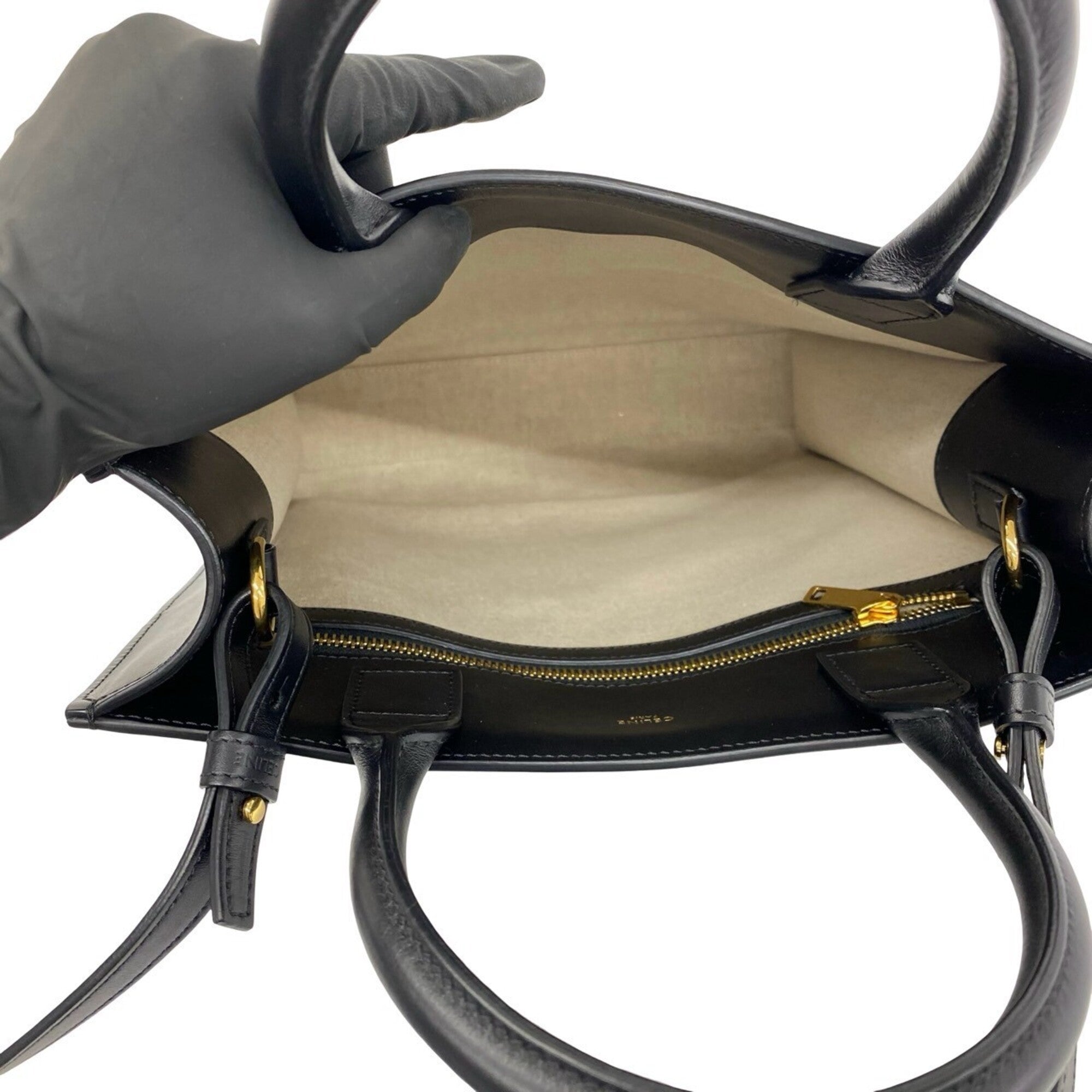 Celine Black Ivory Canvas Leather Handbag Shoulder Bag (Pre-Owned)