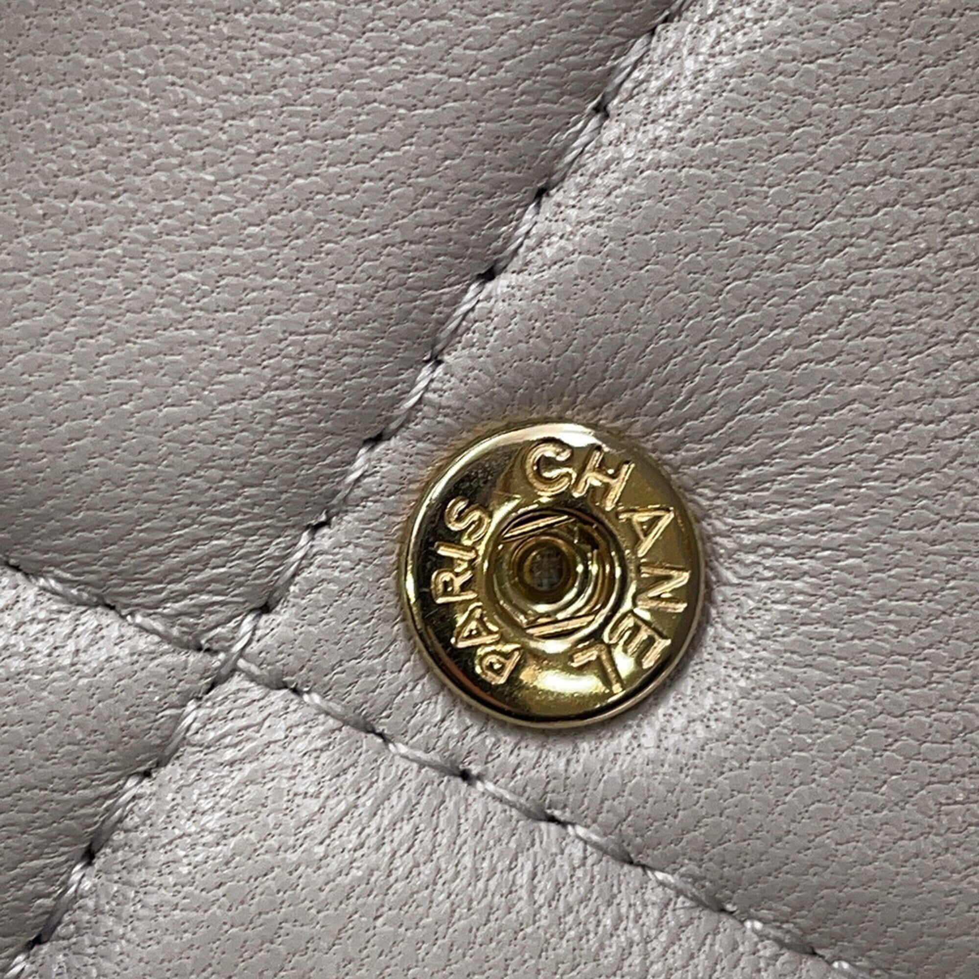 Chanel Gray Leather Chain/Shoulder Wallet (Pre-Owned)