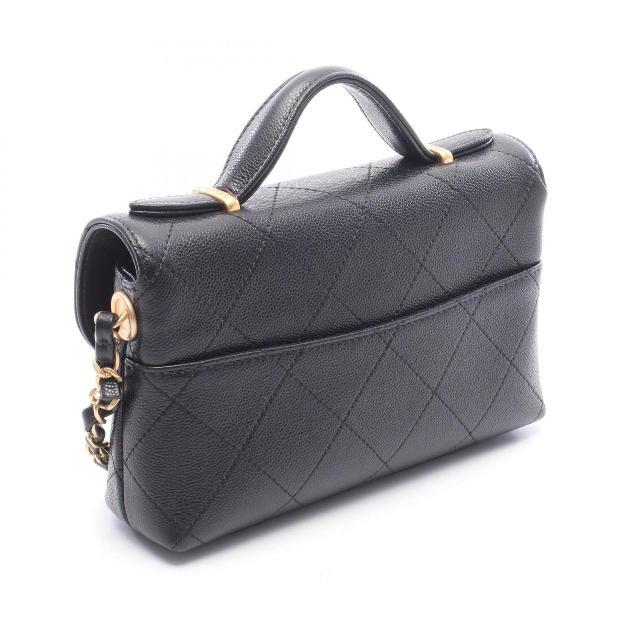 Chanel Black Grained Calfskin Handbag Shoulder Bag (Pre-Owned)