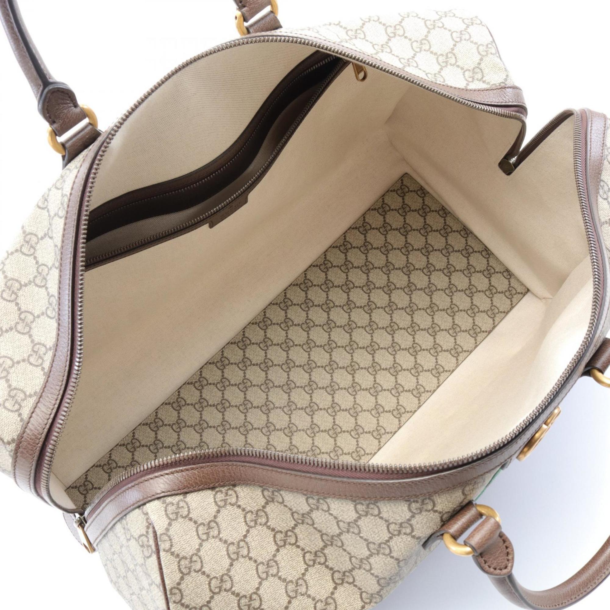 Gucci Beige Brown Multi-Color Pvc Coated Canvas Leather Boston Bag (Pre-Owned)