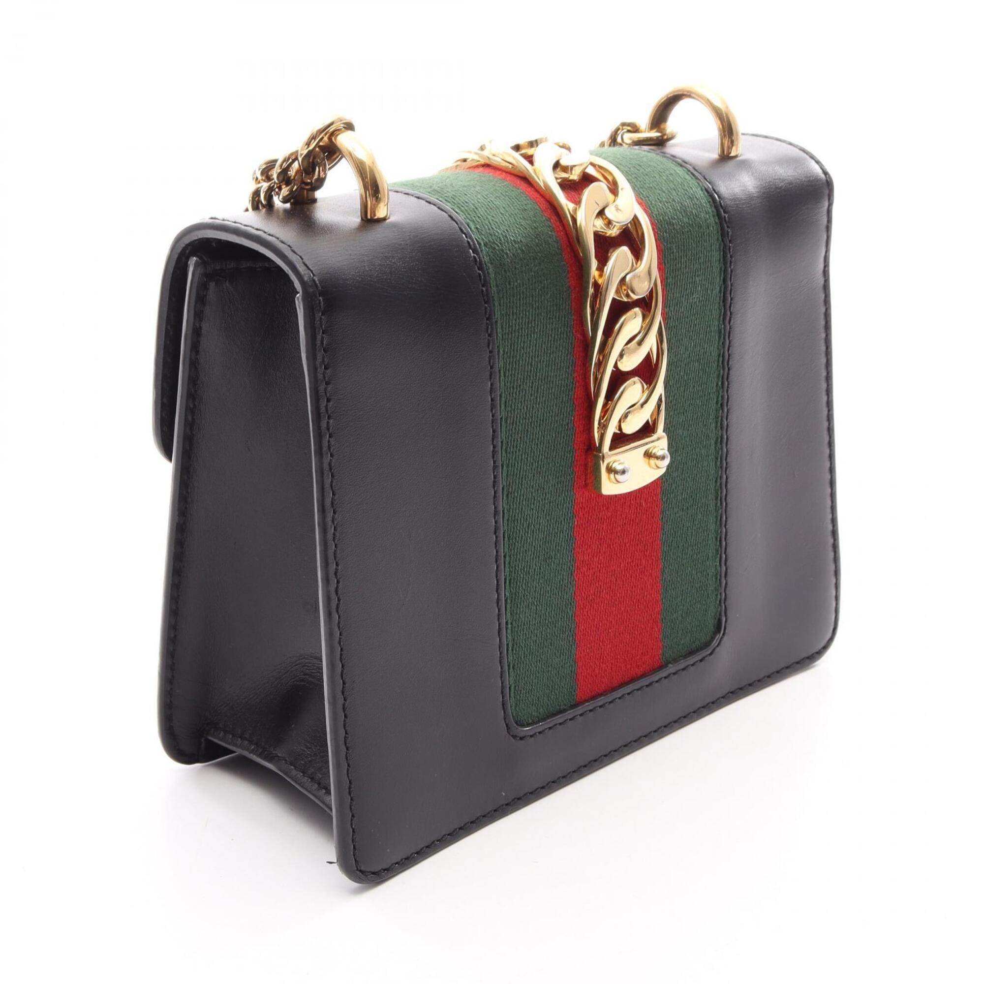 Gucci Black Green Red Color Leather Handbag Shoulder Bag (Pre-Owned)
