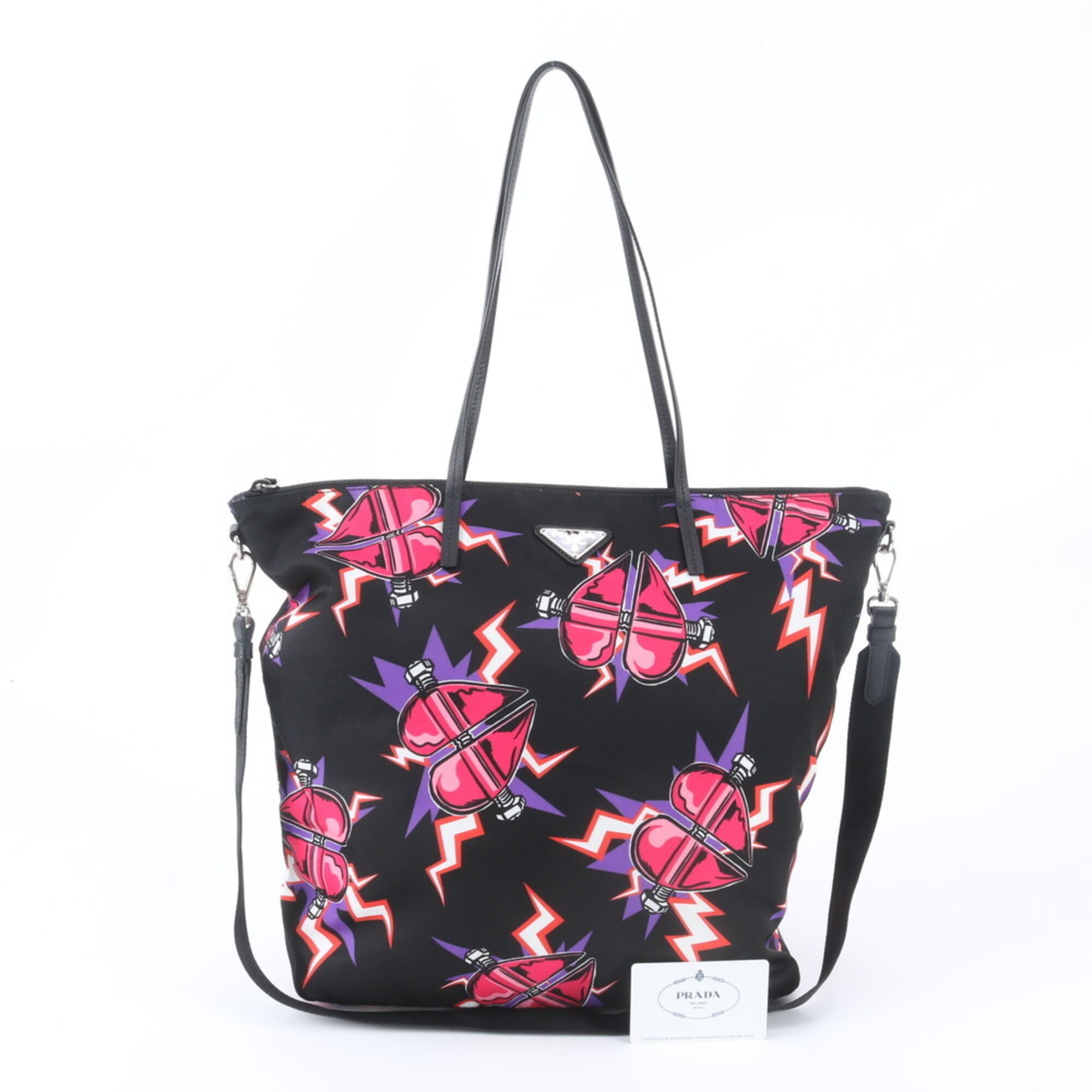Prada Black Pink Nylon Leather Handbag Shoulder Bag Tote Bag (Pre-Owned)