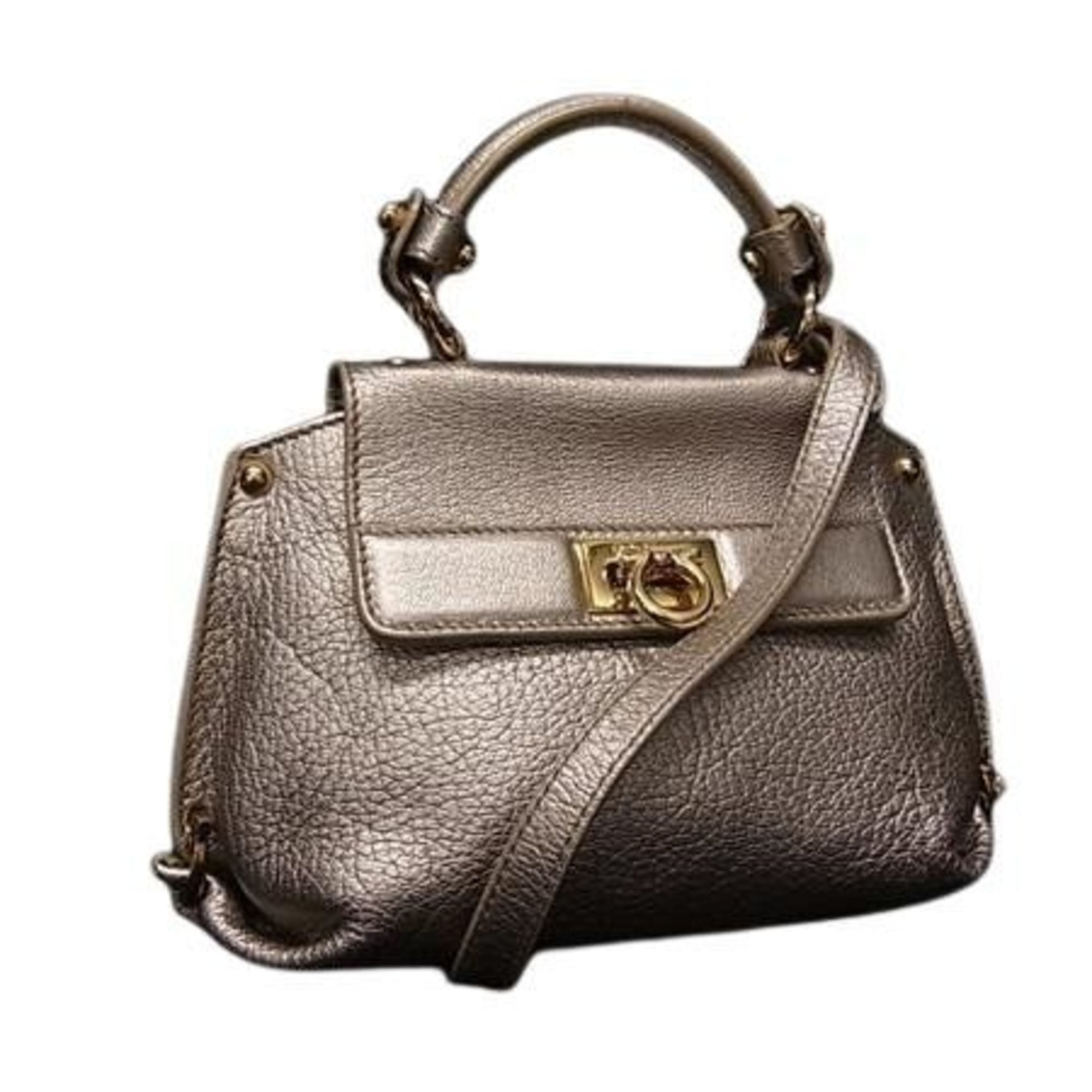 Salvatore Ferragamo Gancini Metallic Pink Beige Leather Handbag Shoulder Bag Tote Bag (Pre-Owned)