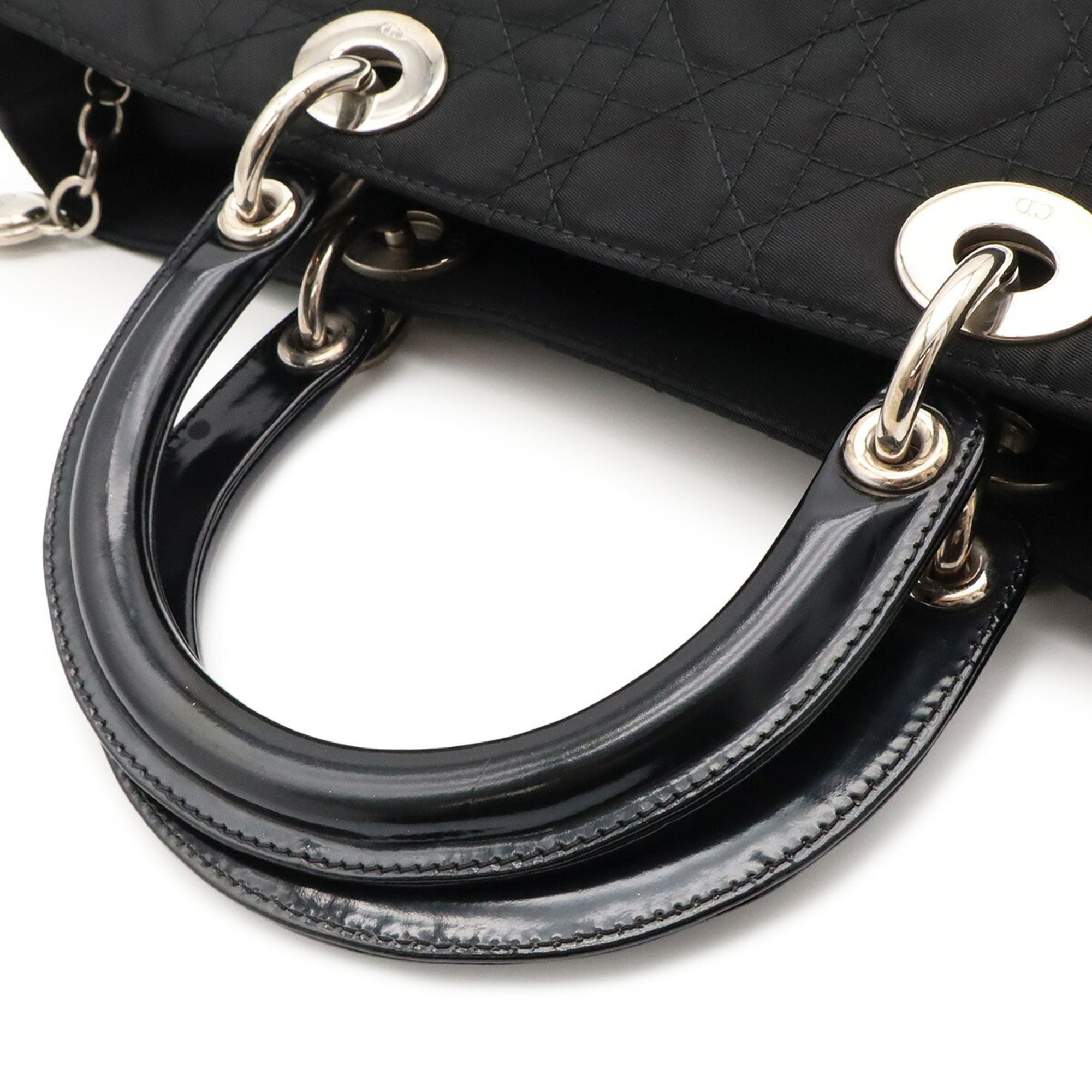 Christian Dior Black Nylon Patent Leather Handbag Tote Bag (Pre-Owned)